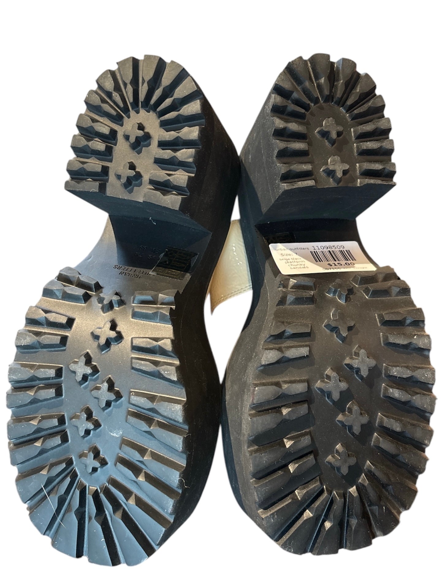 beige black urban outfitters platform chunky sandals, 7