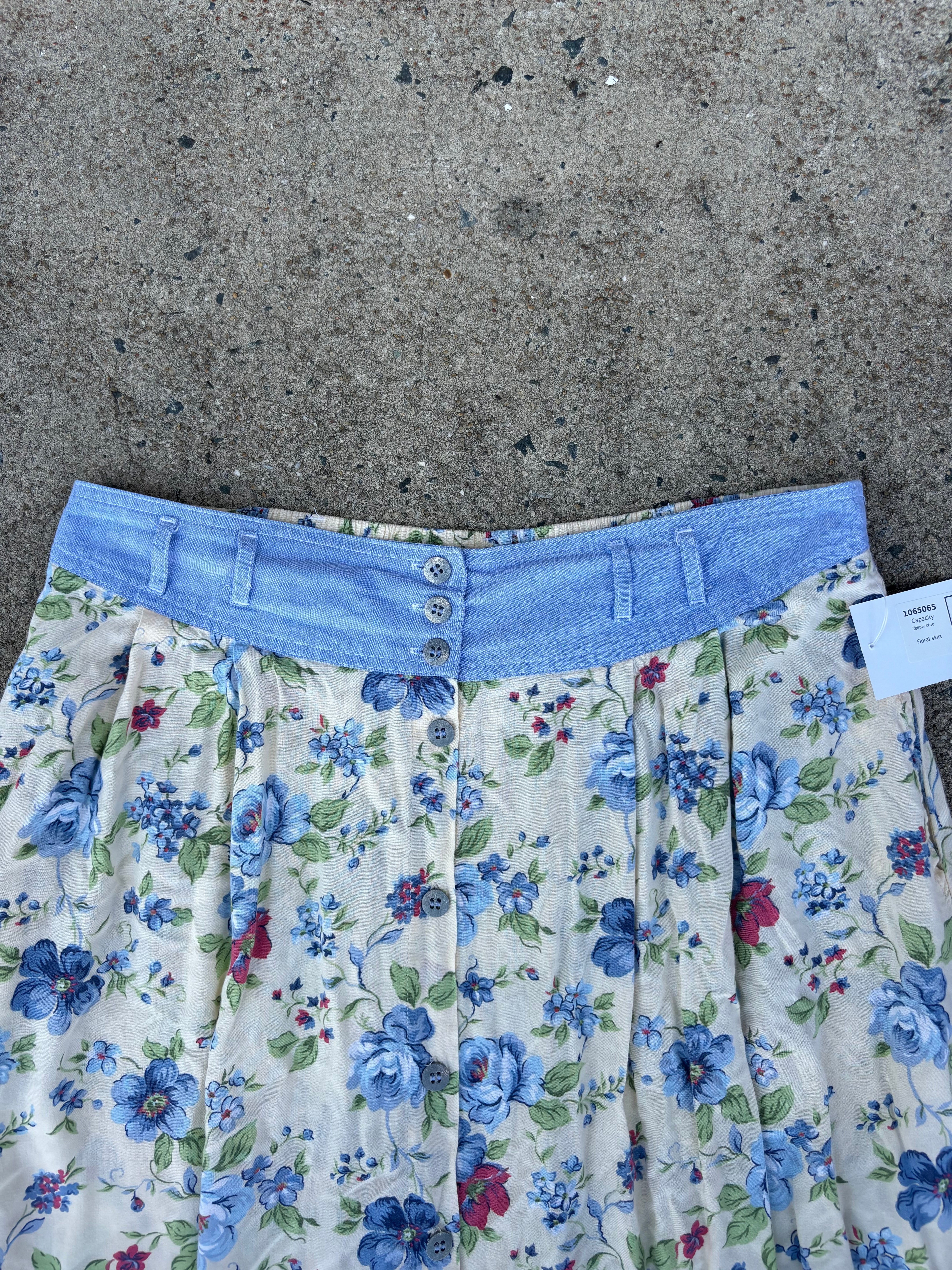 Yellow blue Capacity Floral skirt, Xxl