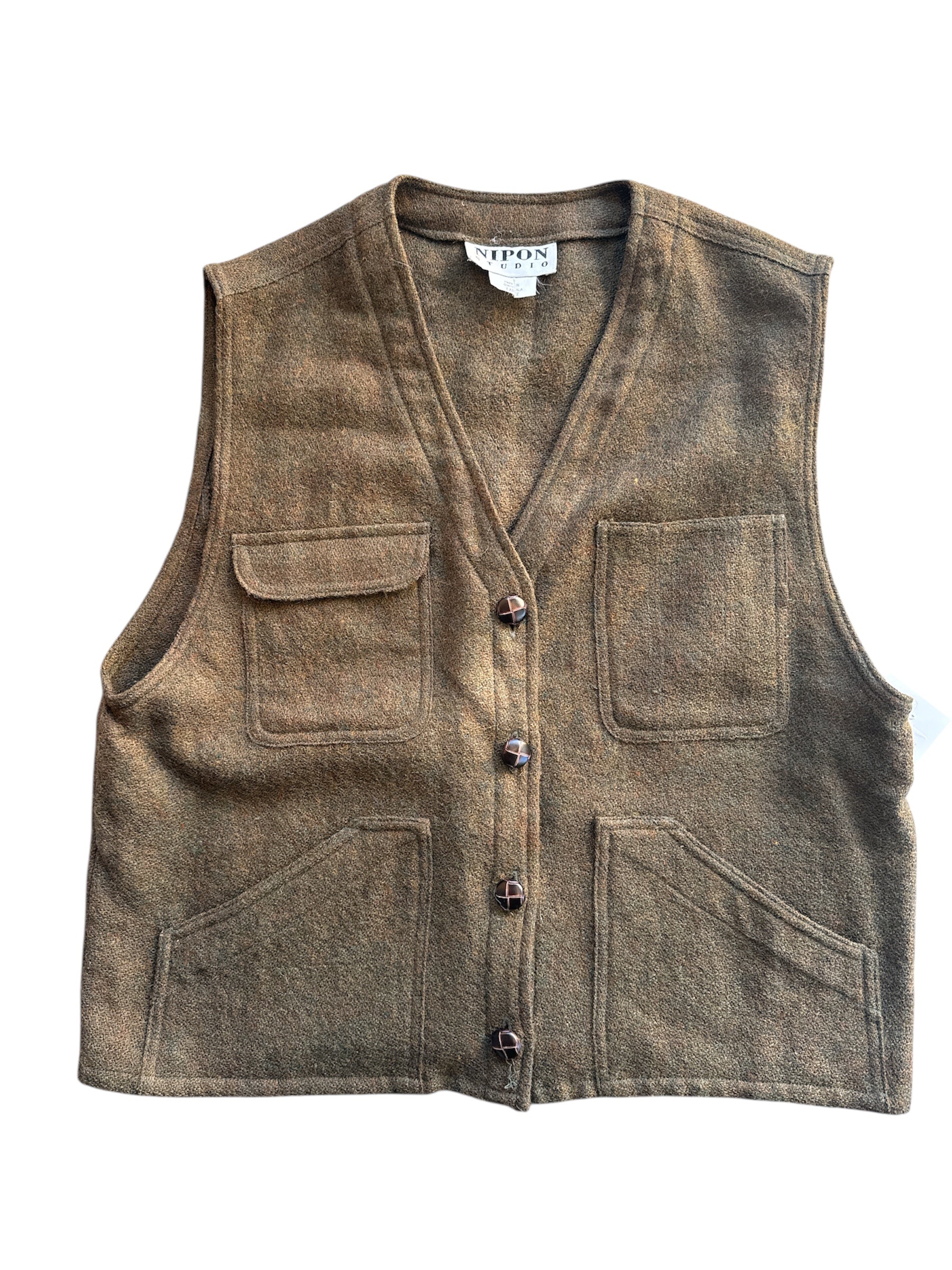 olive green nipon studio vtg vest, L