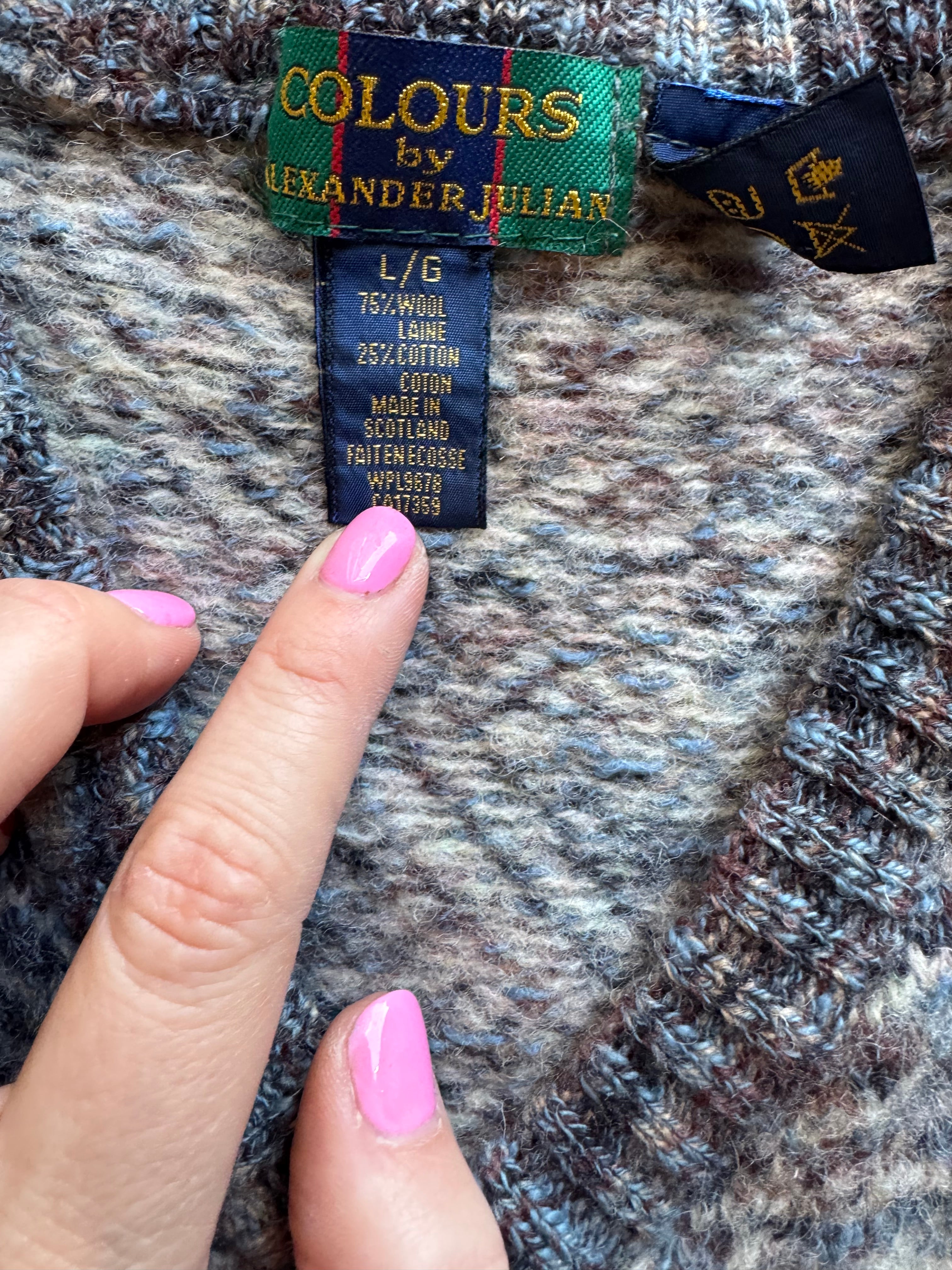 gray blue colours 90s wool blend patterned sweater vest, L