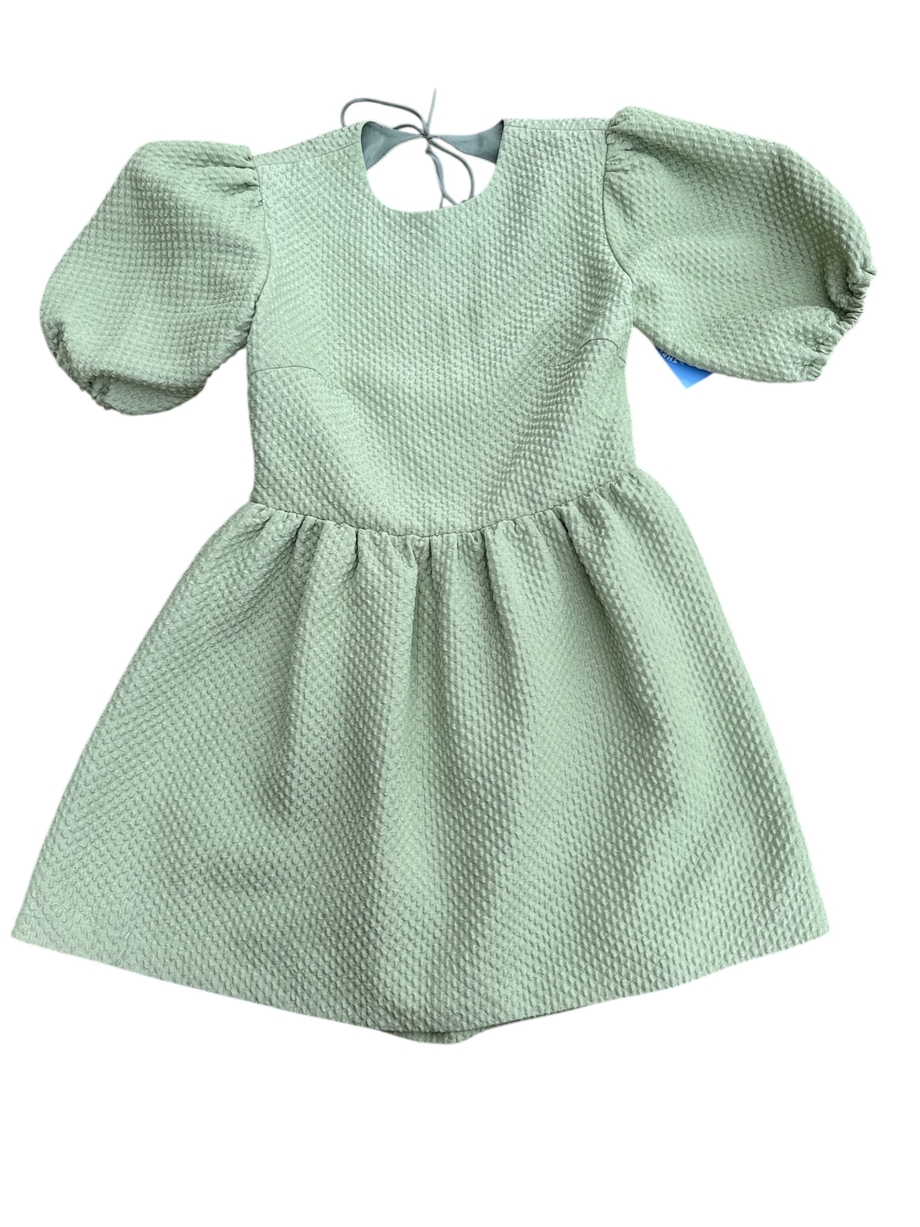 green Glamorous open back textured balloon sleeve dress, s