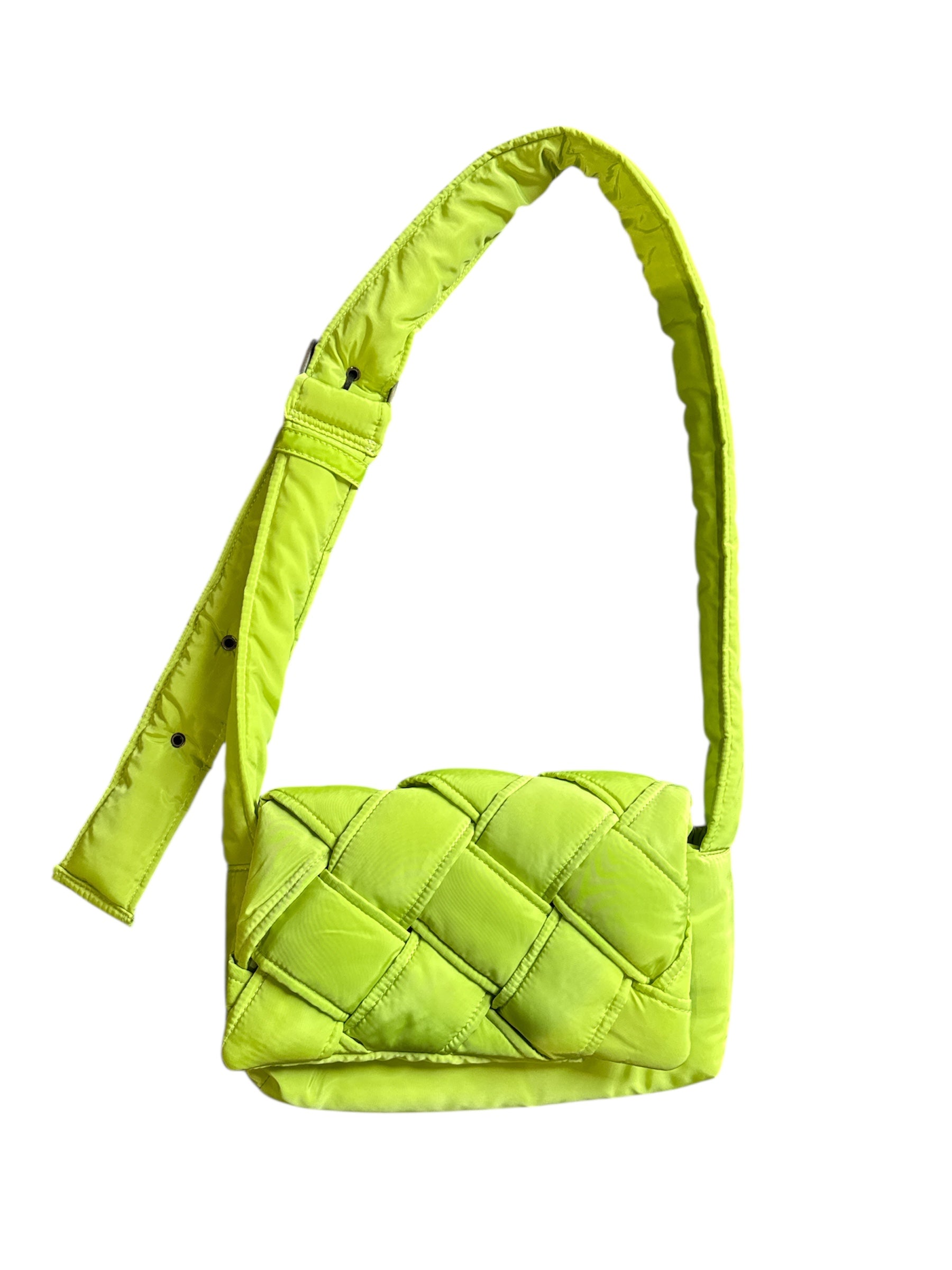 neon green anthropologie windbreaker weave bag