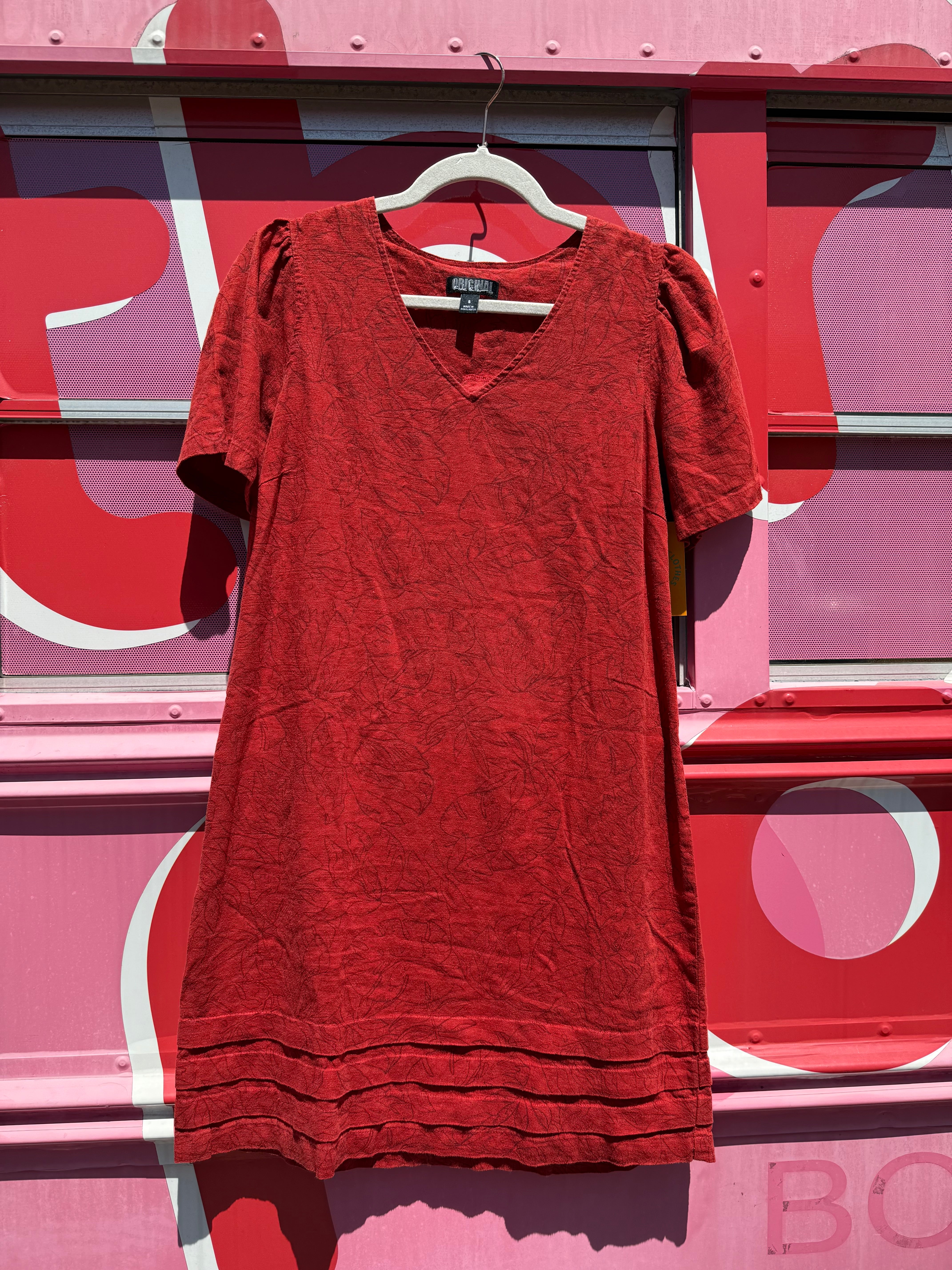 red nicole miller leaf print ss dress, s