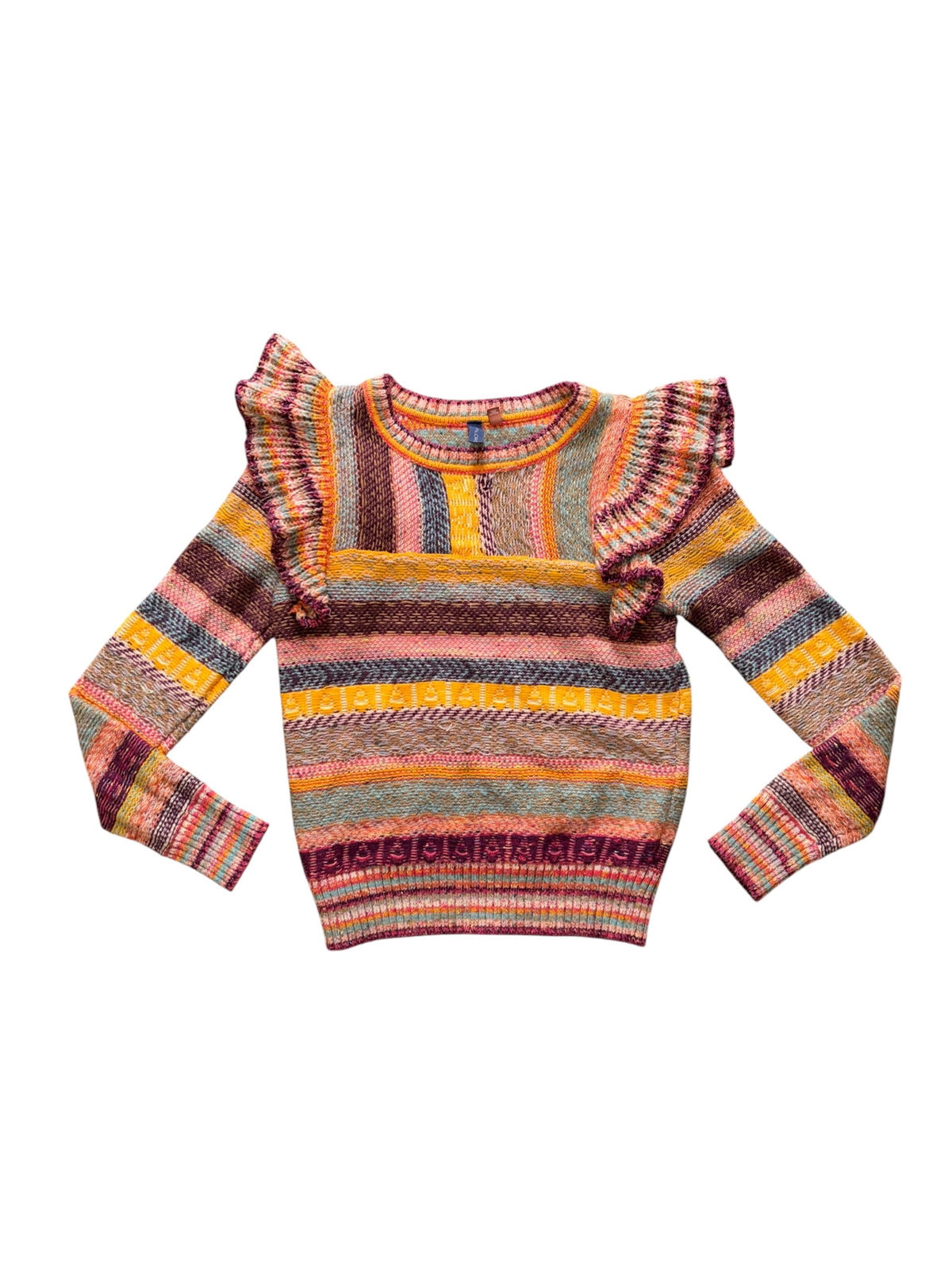 multi pilcro sweater with ruffle, small