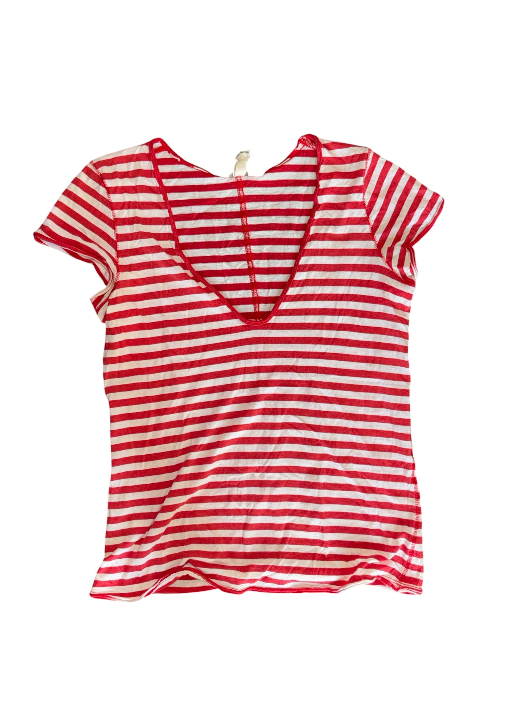 red white free people striped vneck ss top, M