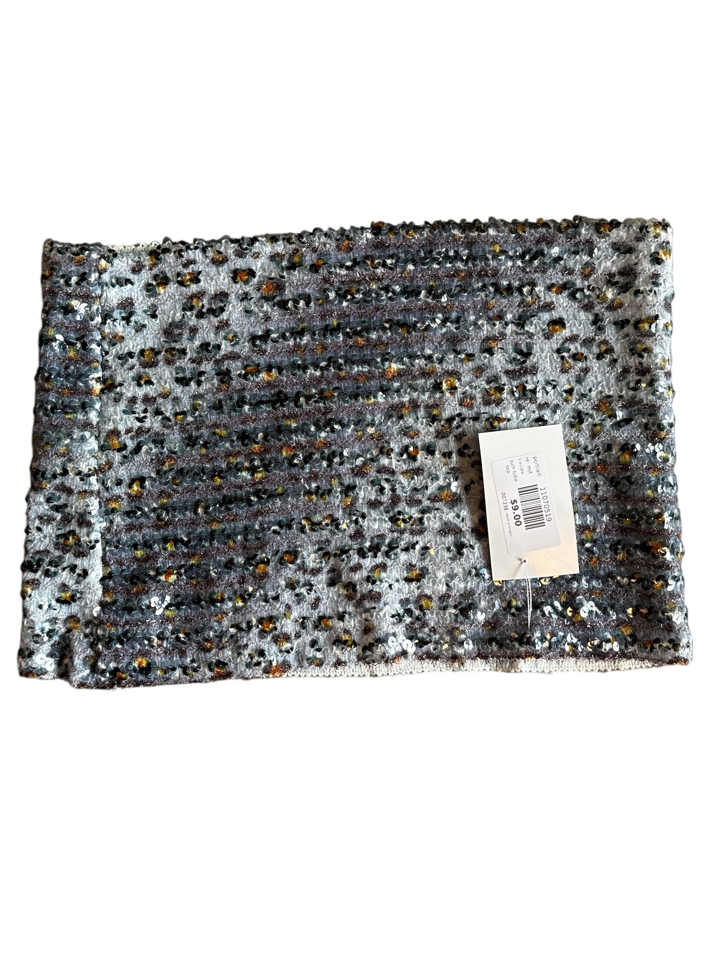 blue purple portrait sequin tube top, m/l