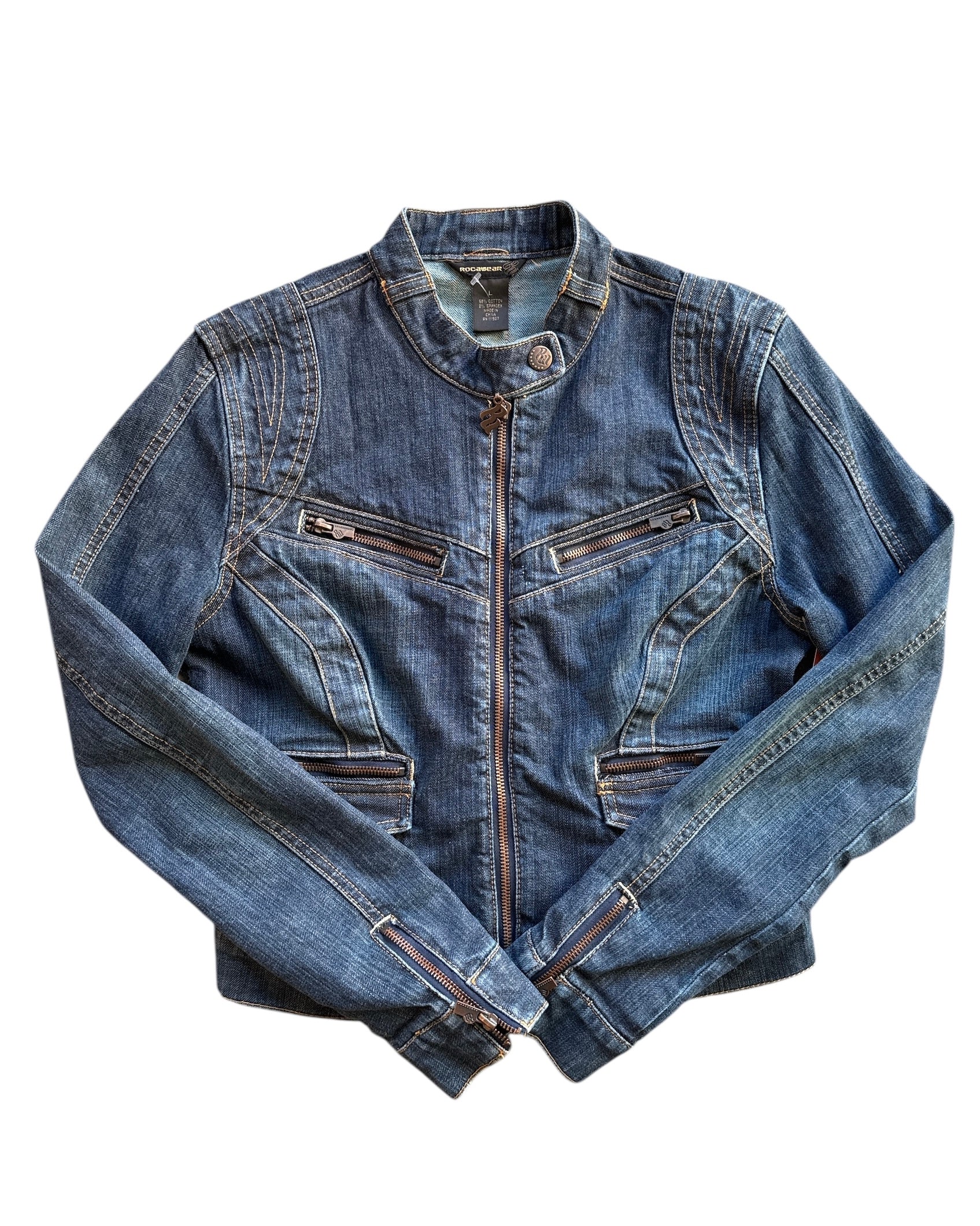 Dark wash Rocawear Moto denim jacket, L