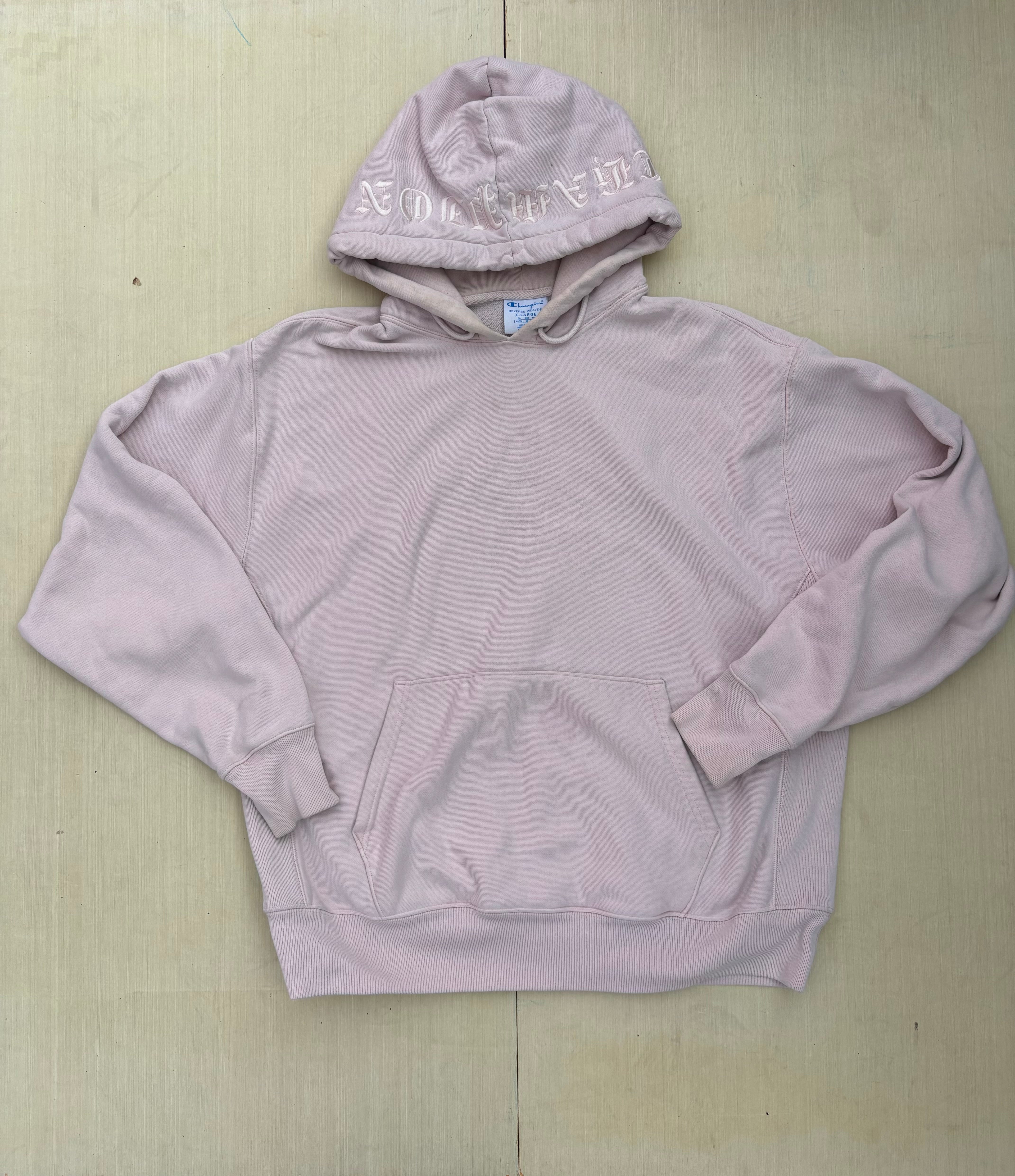 pink champion branded hoodie, xl