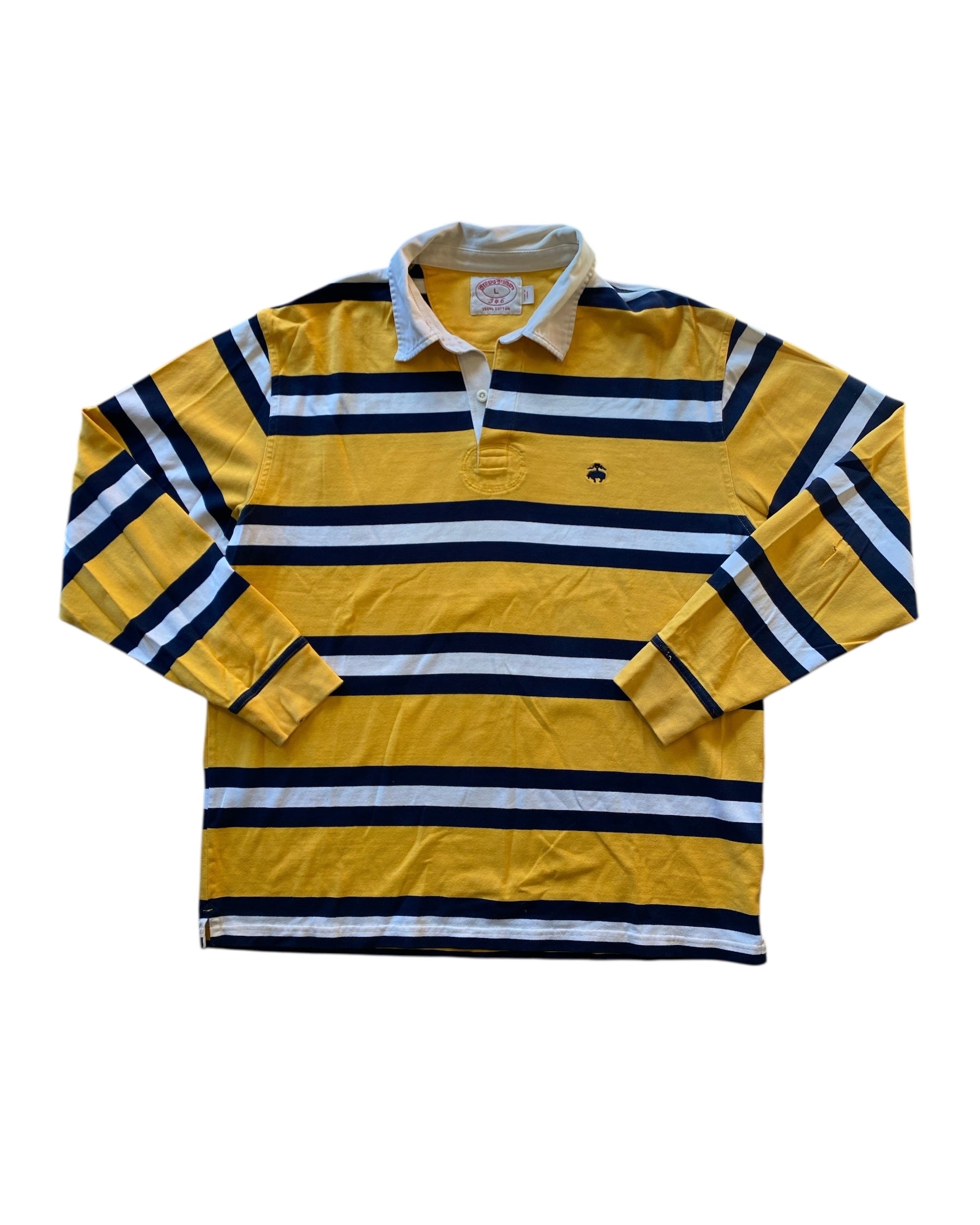 yellow navy white brooks brother striped collar ls, l