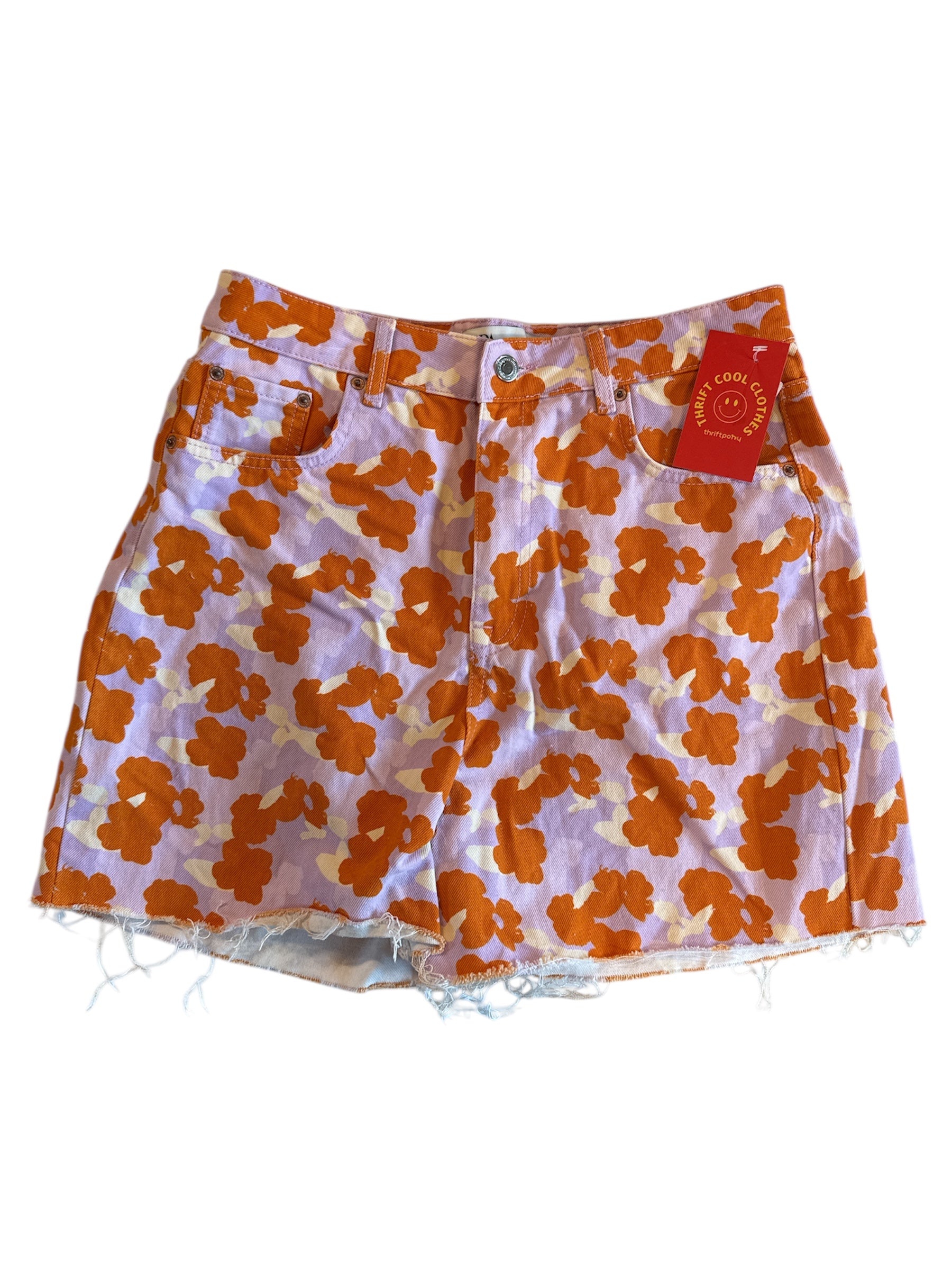 purple orange zara floral denim shrots, 8