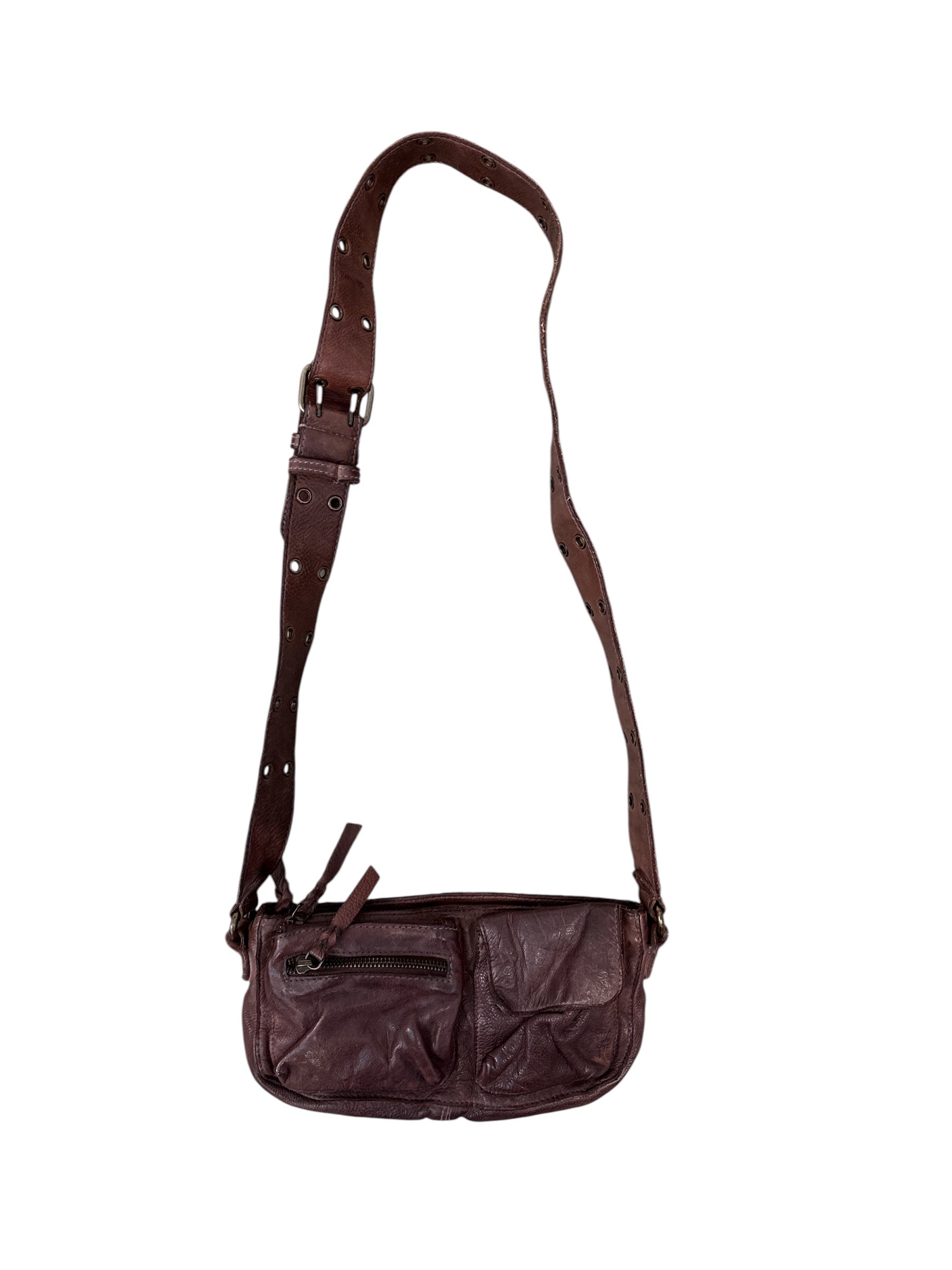 brown free people leather grommet  fanny pack