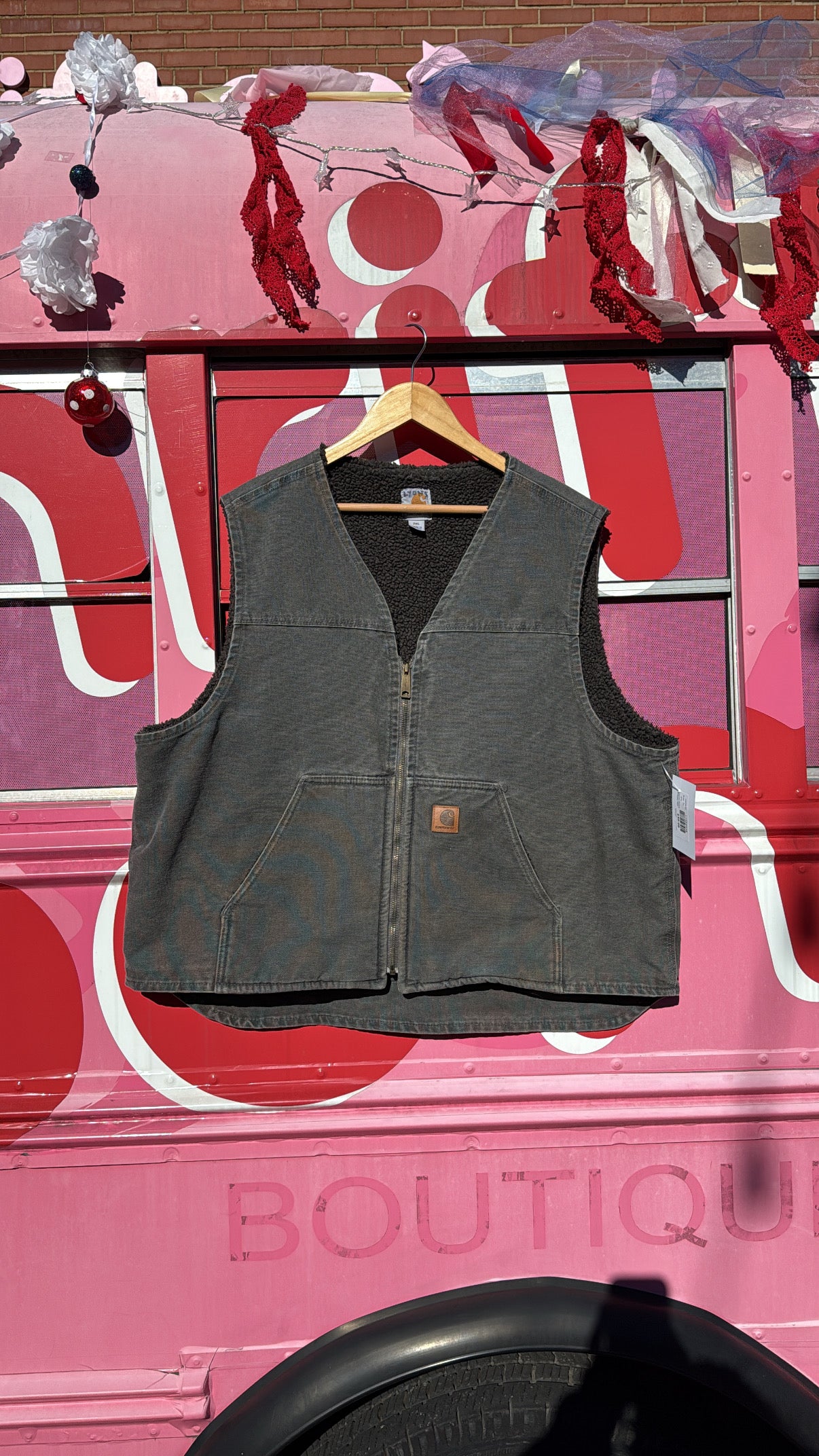 gray carhartt denim fleece lined vest, 2x