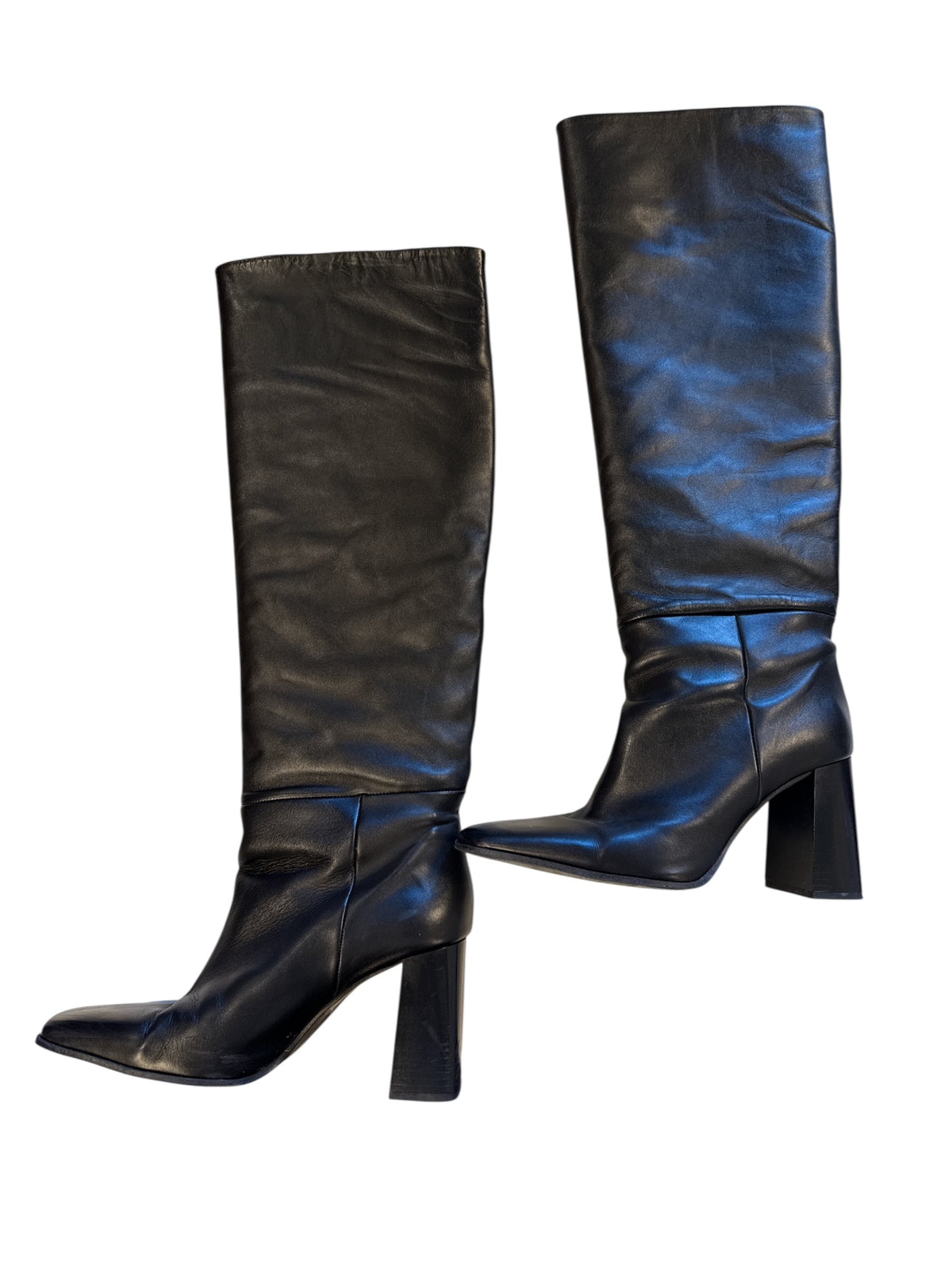 Black Zara Tall square toe leather boot, 40