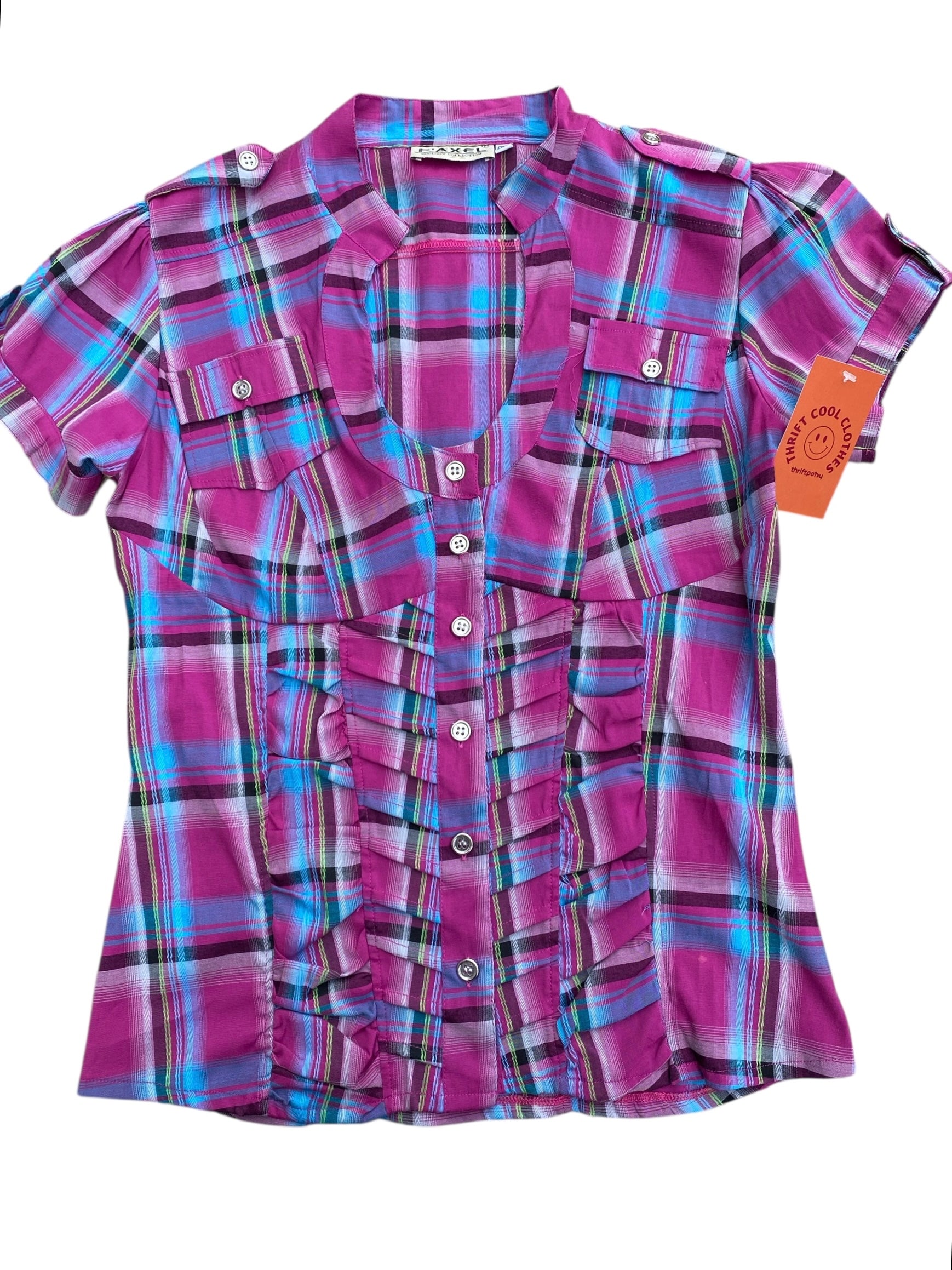 Pink Faxel Plaid button up top, M