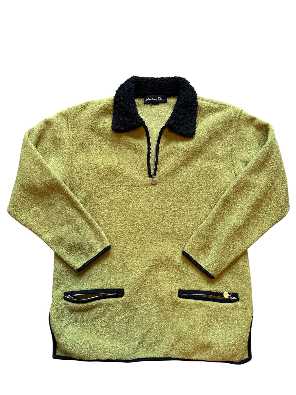 green black moving bleu vtg fleece sherpa quarter zip, m