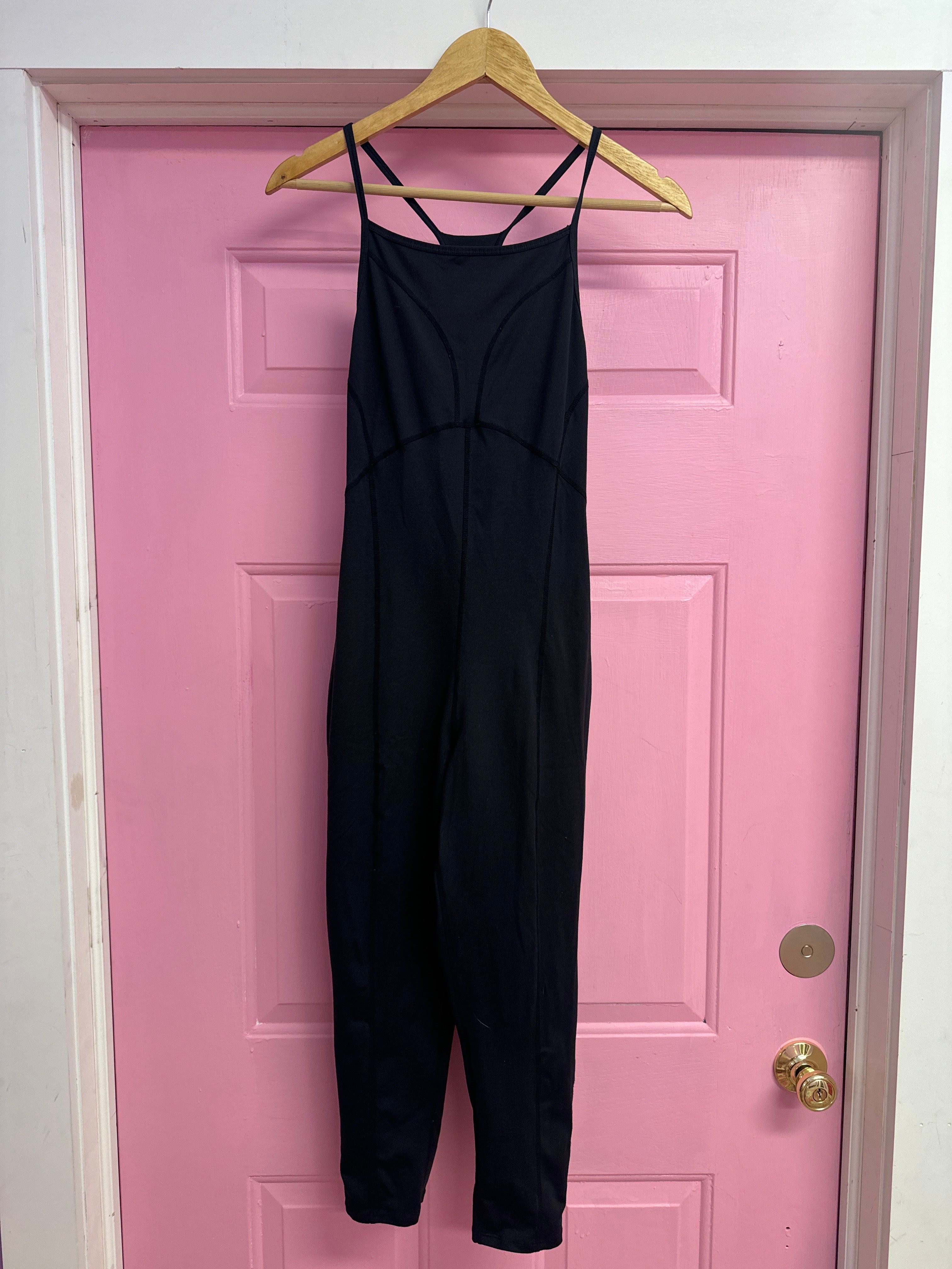 black free people athletic romper, L