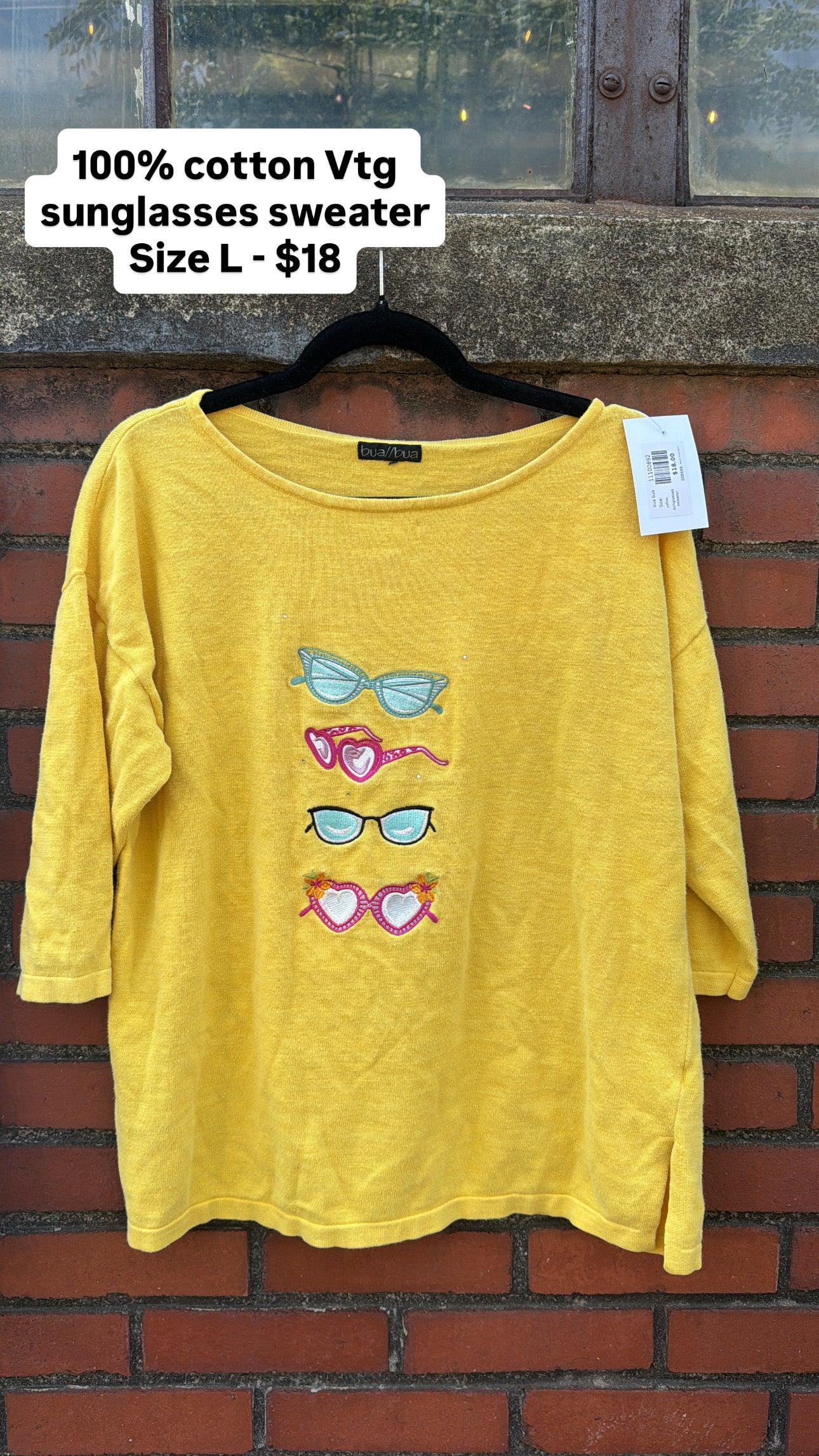 yellow bua bua sunglasses sweater, L