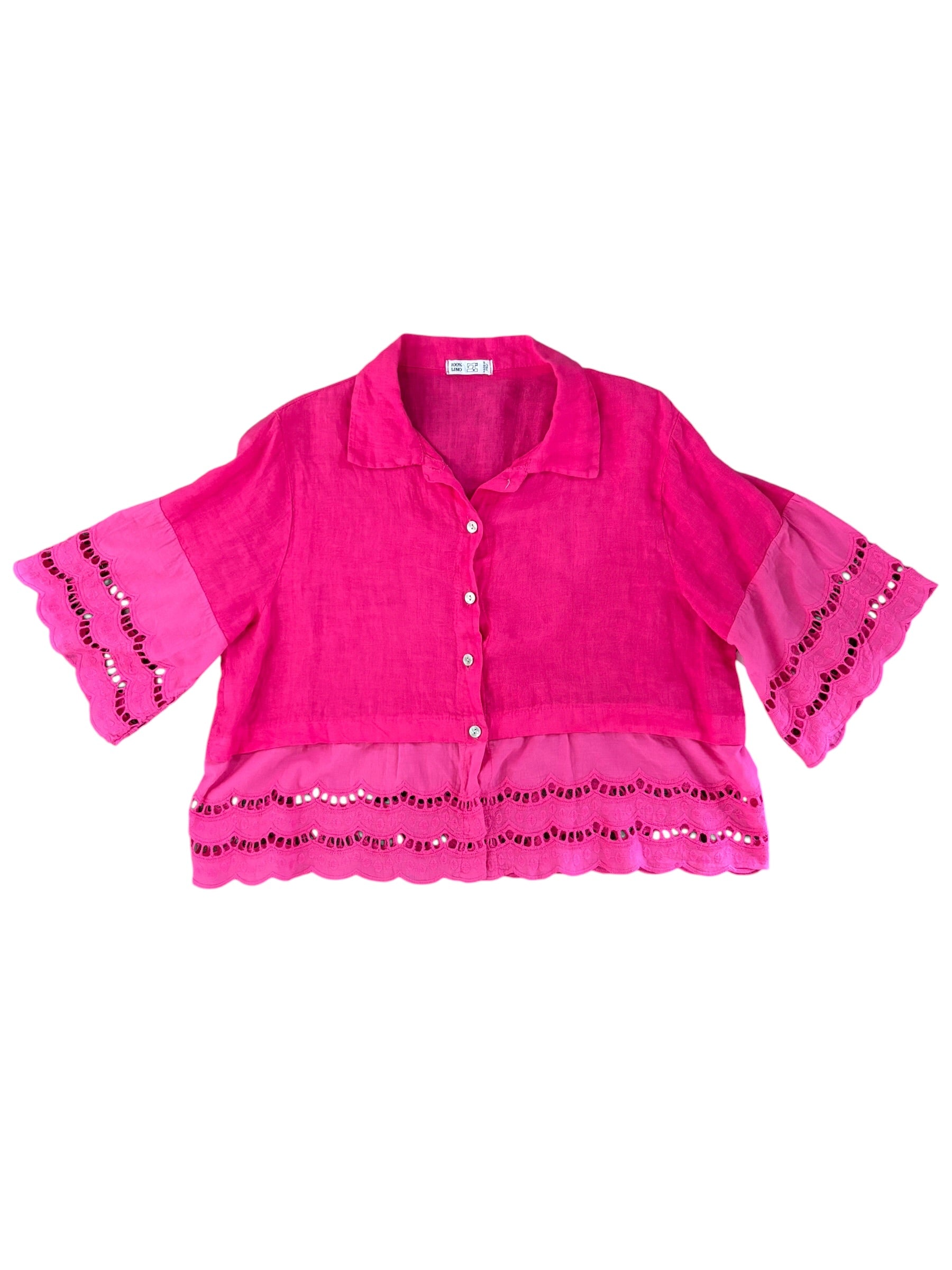 pink  linen eyelet button down L