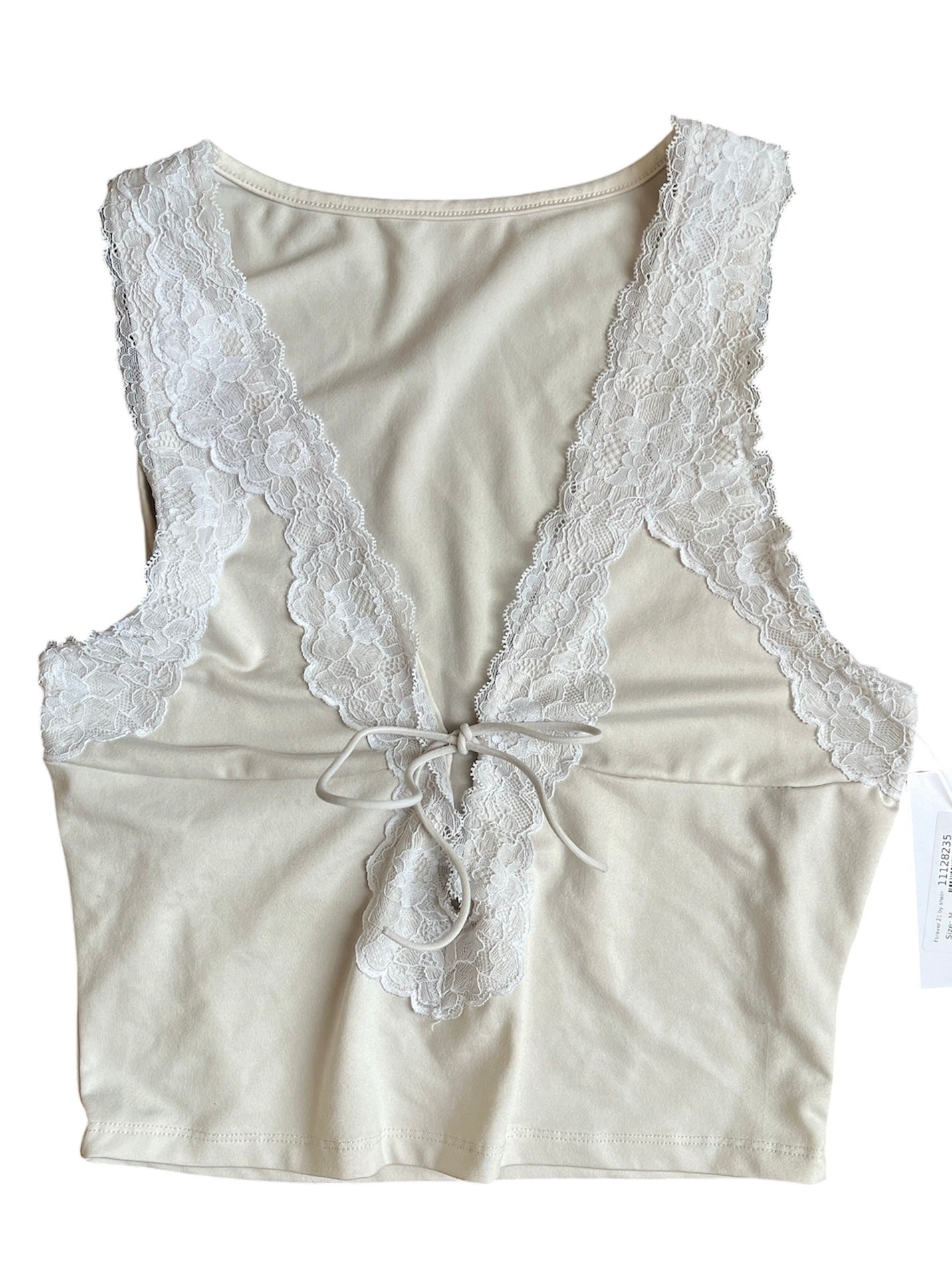 Tan Forever 21 by shein V neck tank lace trim, M