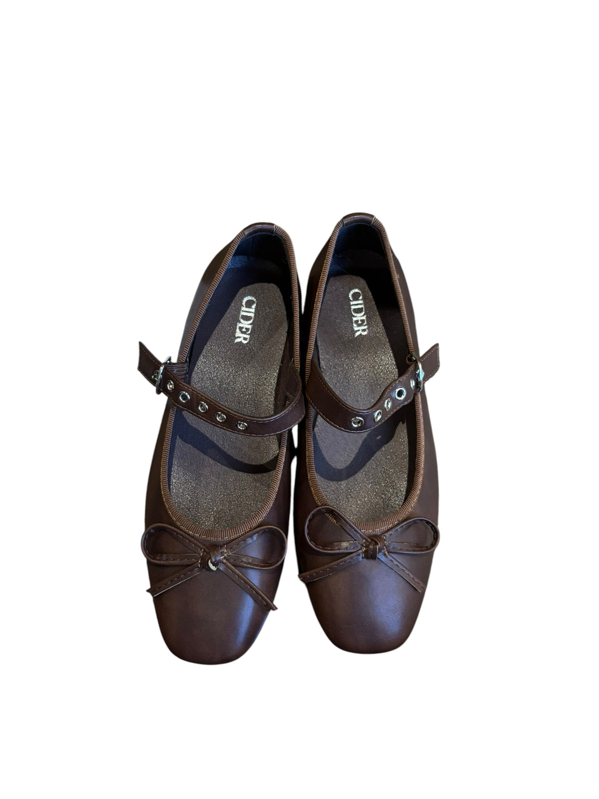 brown cider grommet strap flats, 36