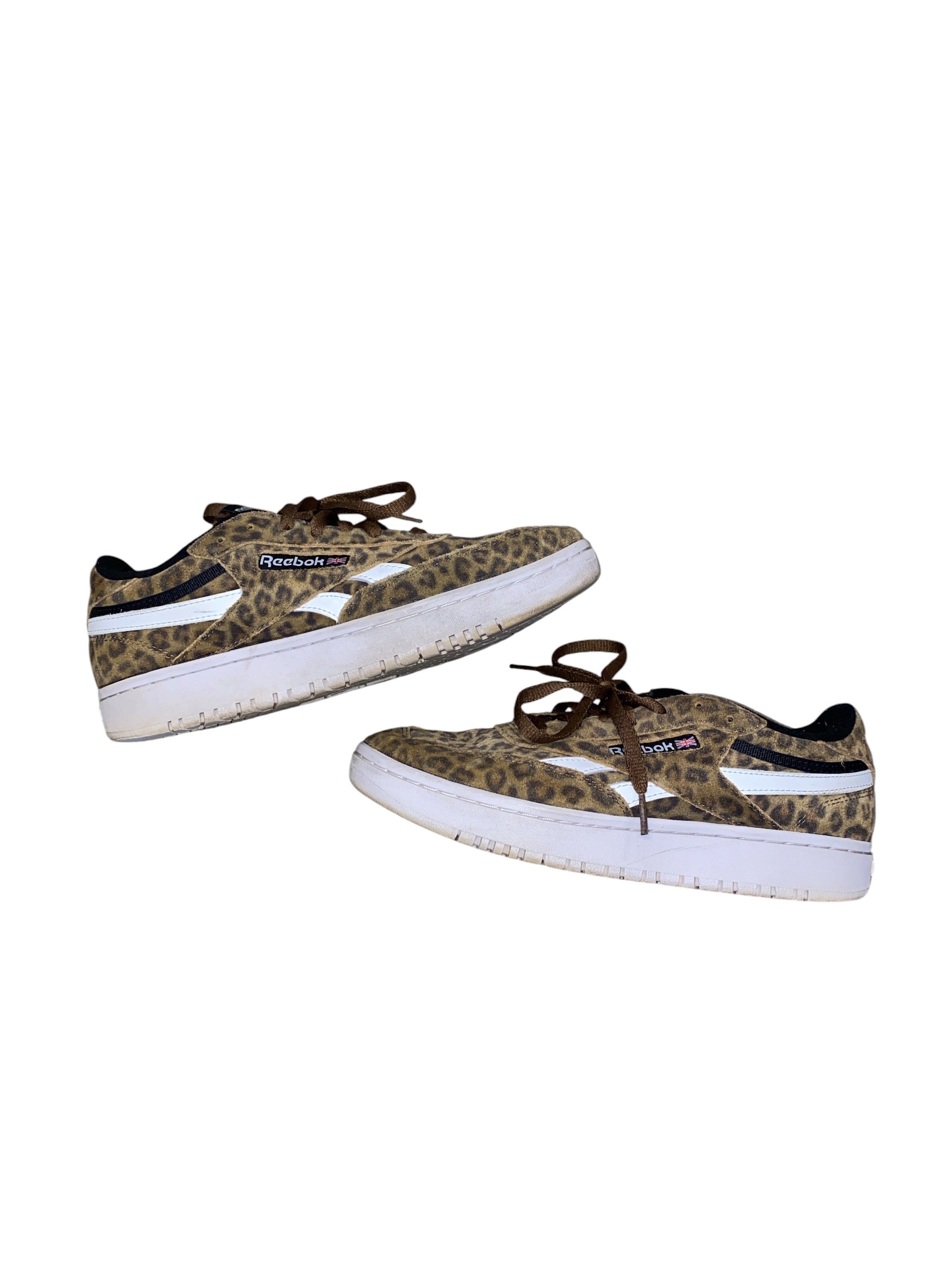 brown black Reebok cheetah print sneakers, 11