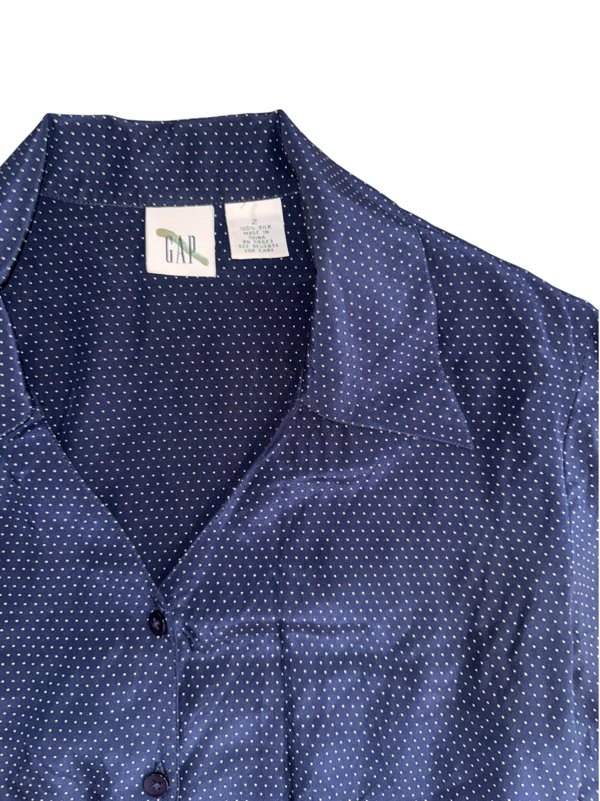 navy blue gap silk polka dot button up, 2
