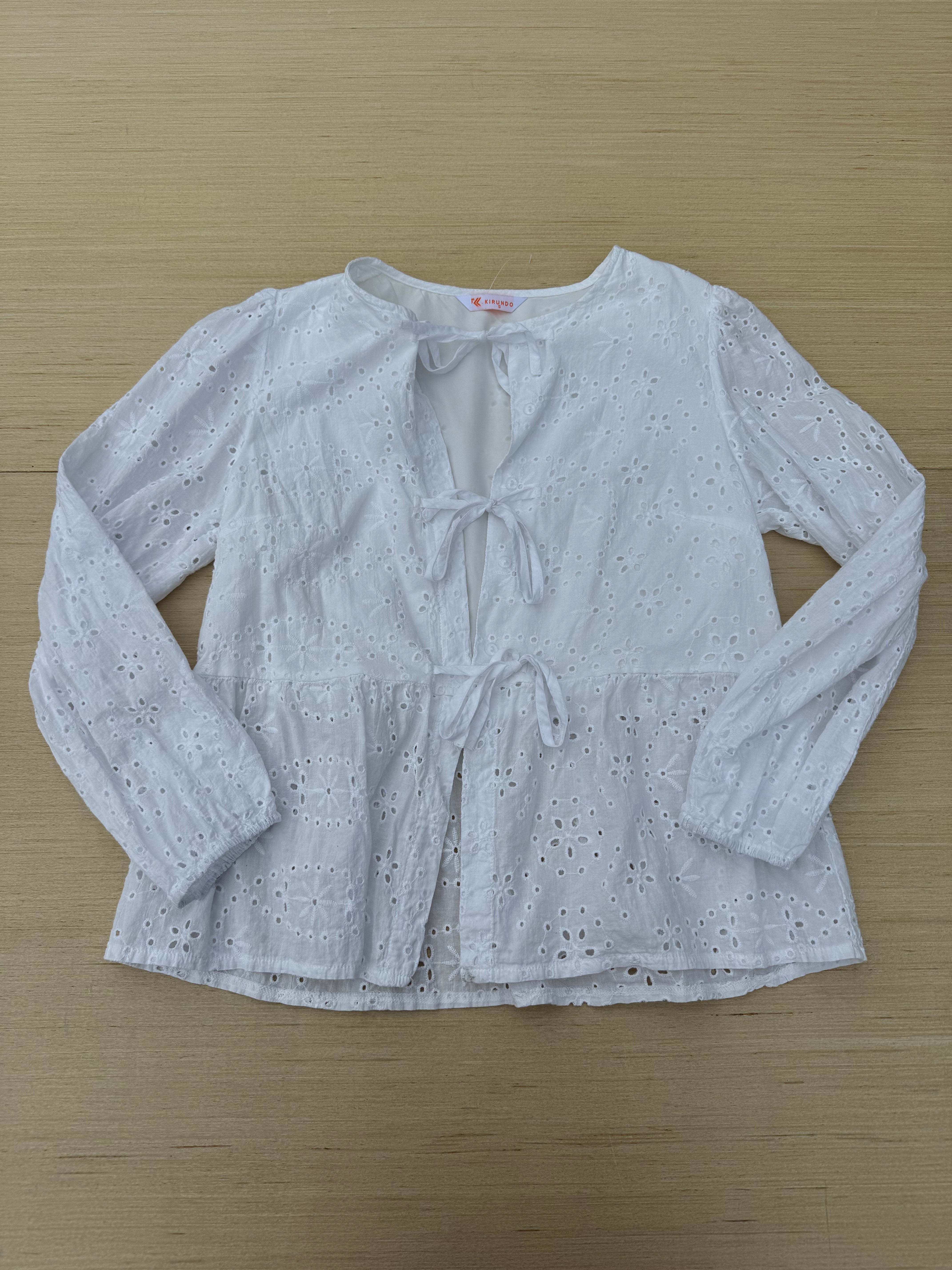 white kirundo eyelet tie top, s