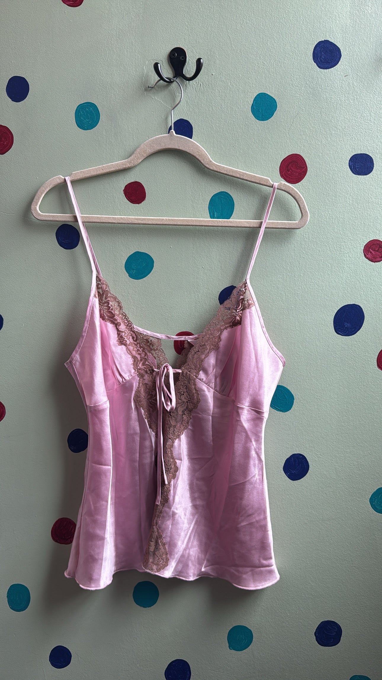 pink brown victorias secret satin lace cami, L