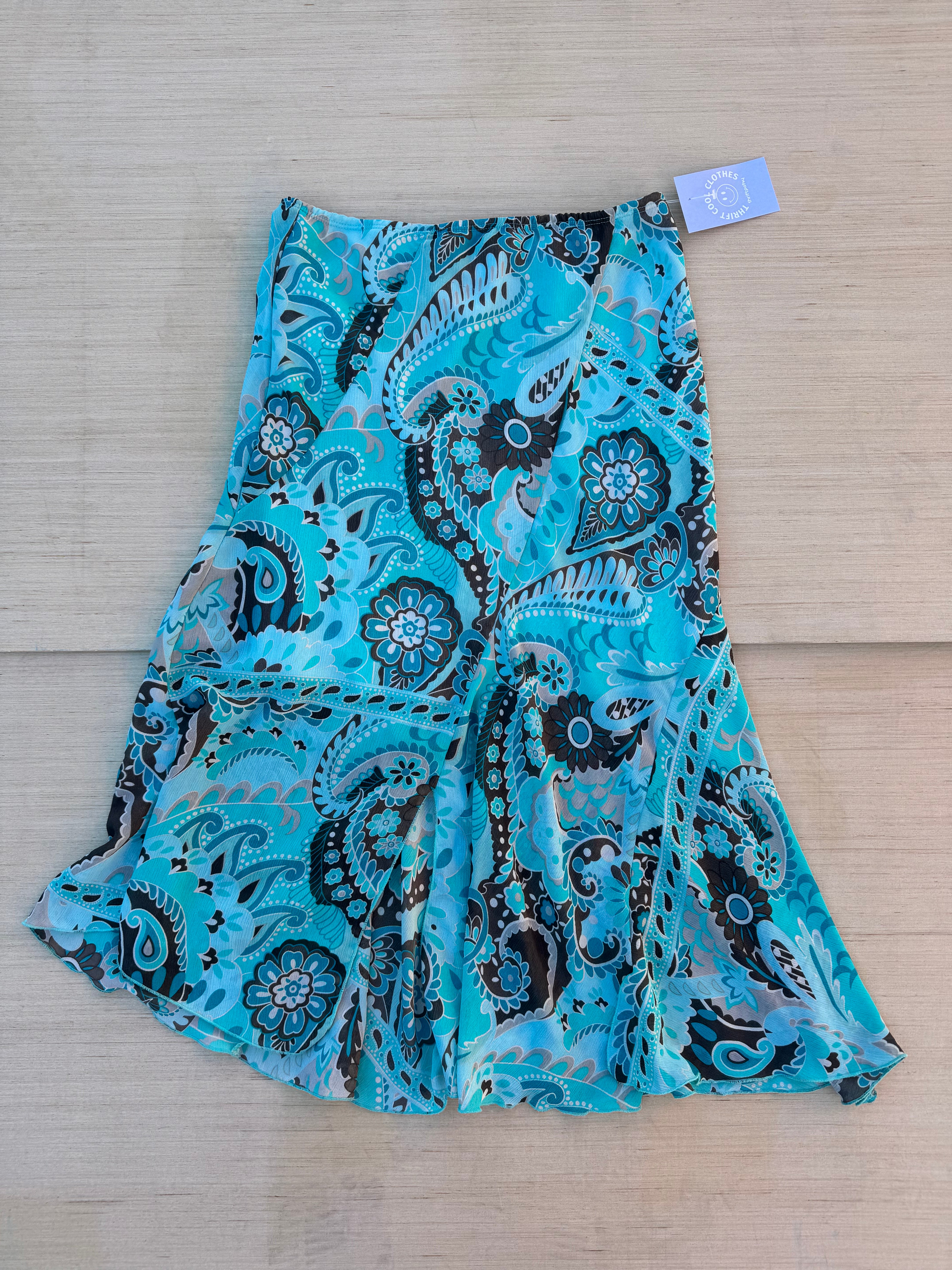 teal brown ninety paisley skirt, m