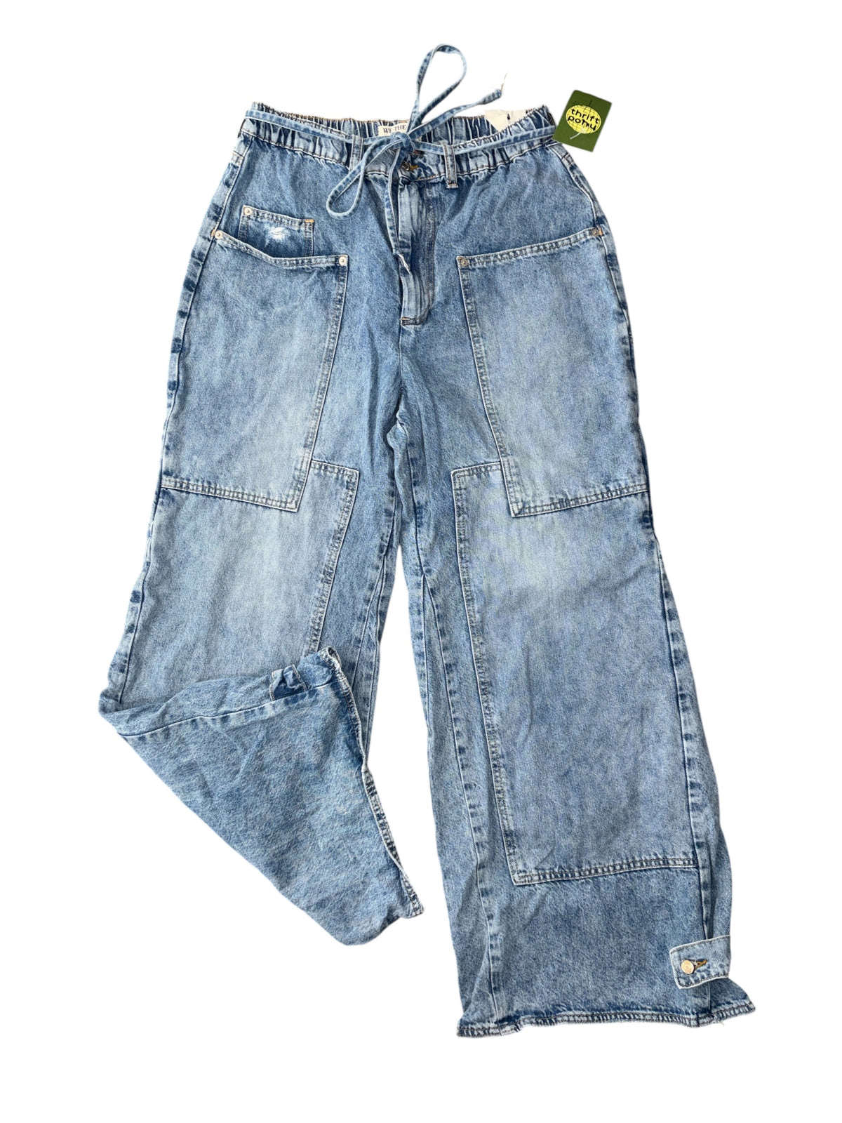 blue we the free patch wide leg jeans, L