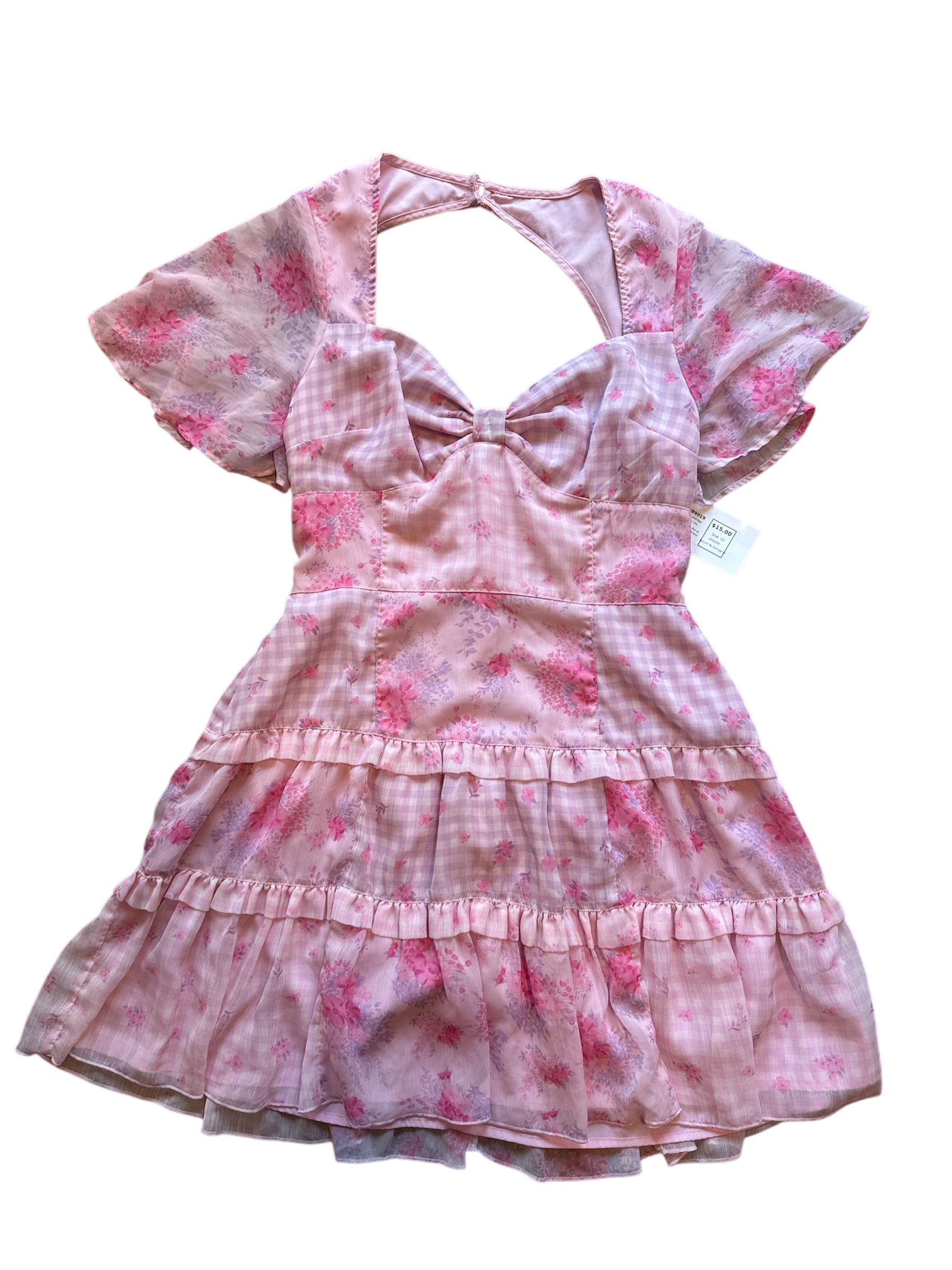 pink purple miss seltfridge gingham floral babydoll dress, 12