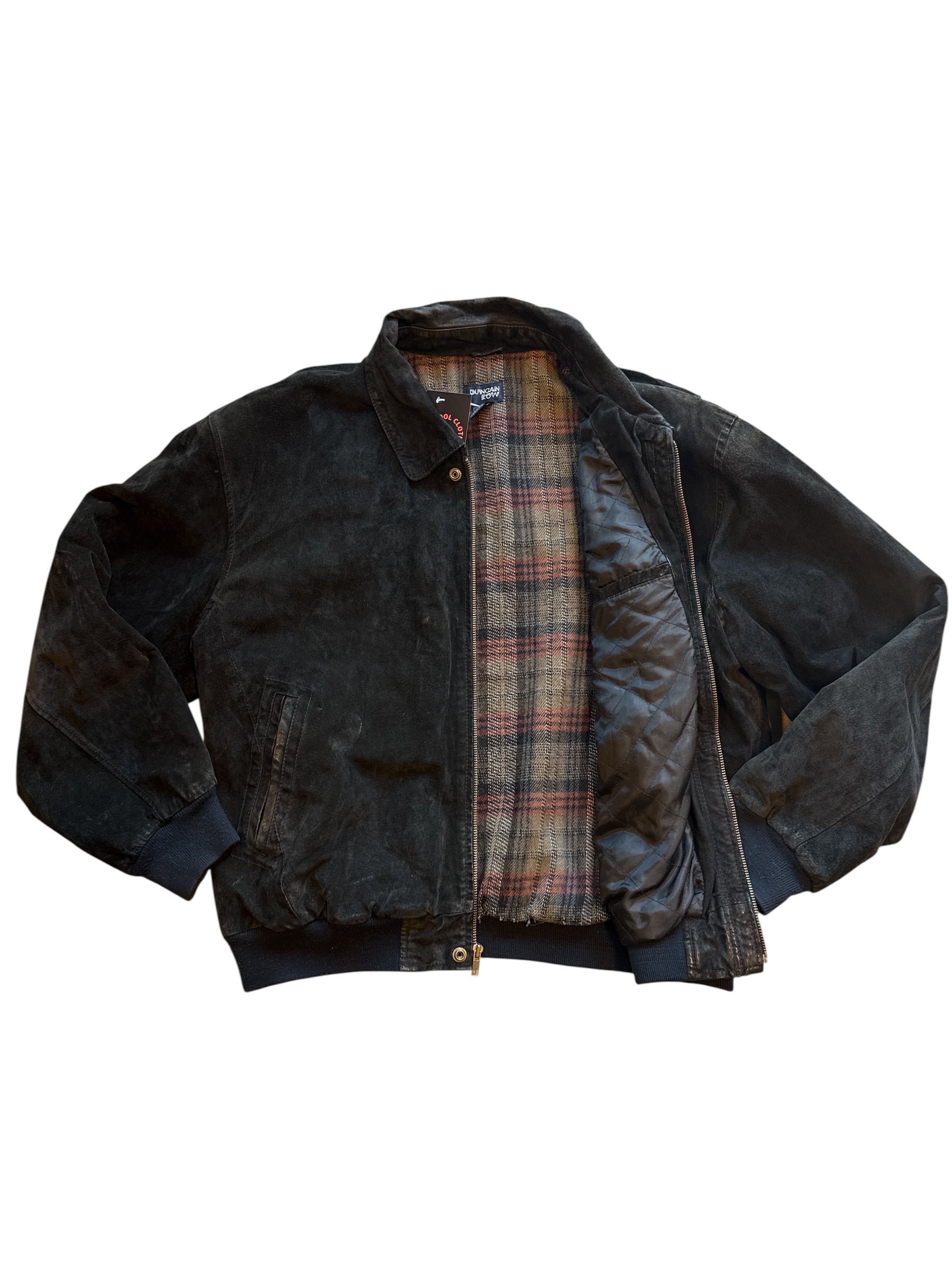 black duncan row leather flannel lined jacket, xl