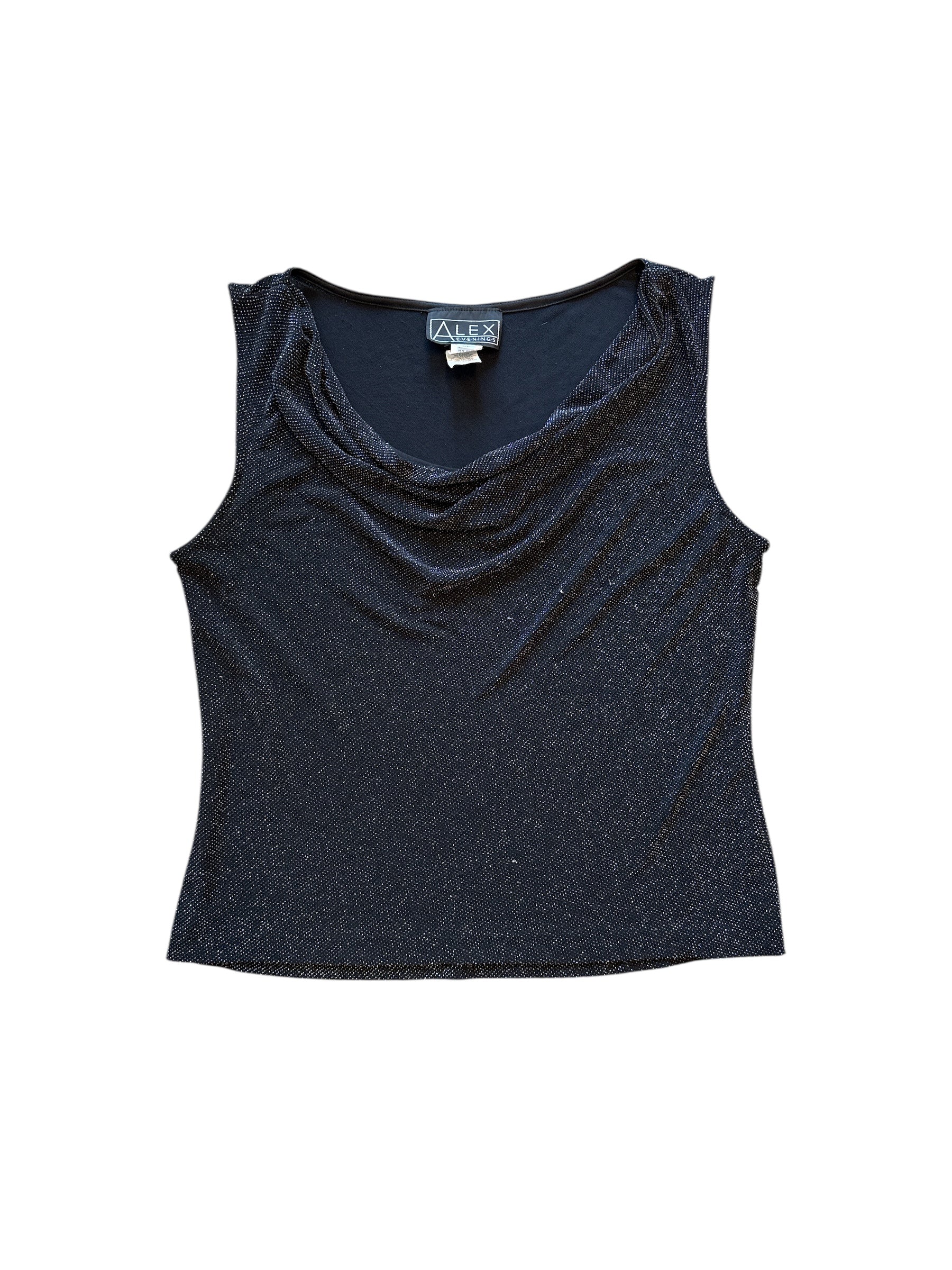black silver alex evenings cowl neck sparkly tank, XL