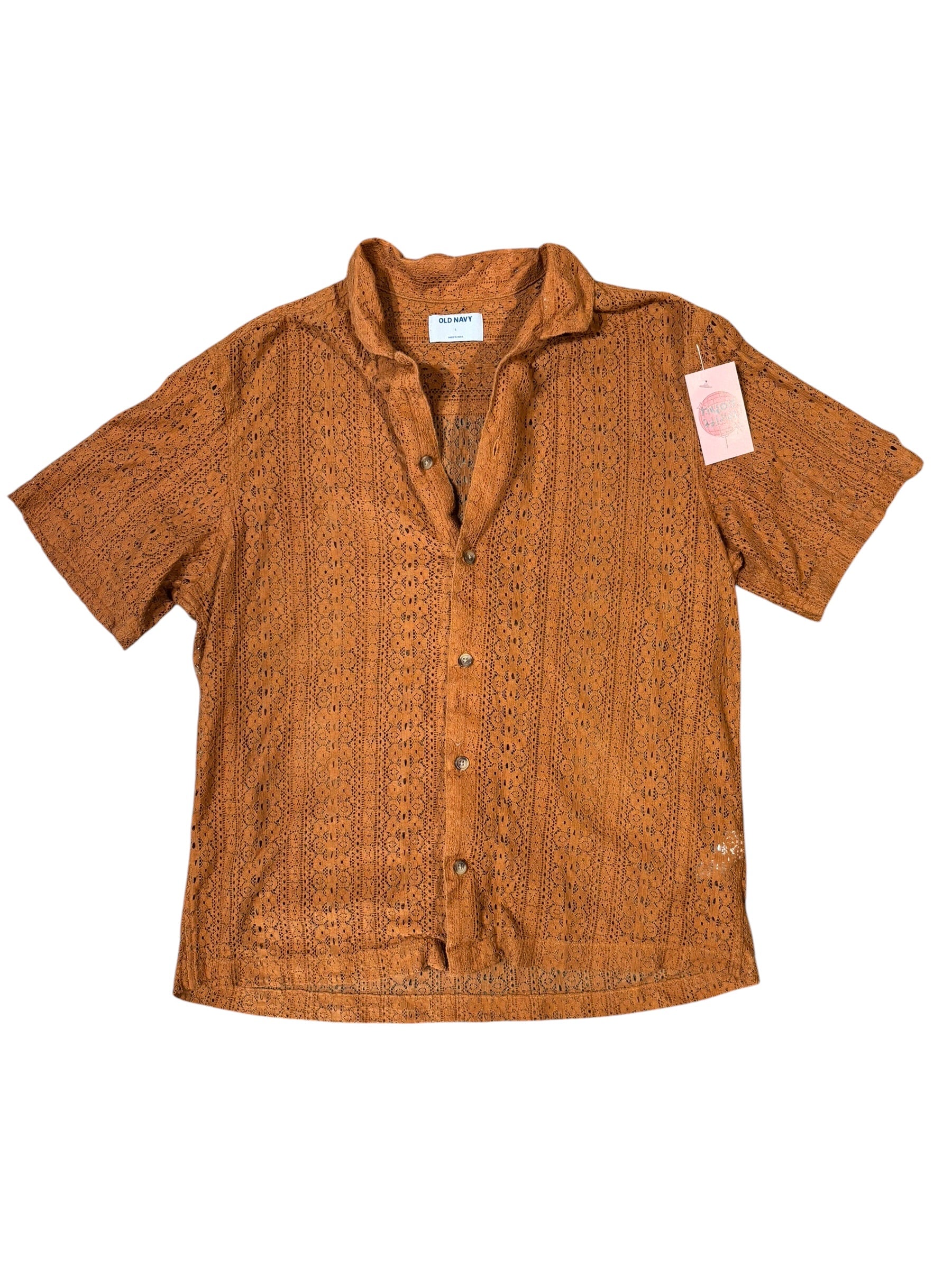 brown old navy crochet ss button down, L