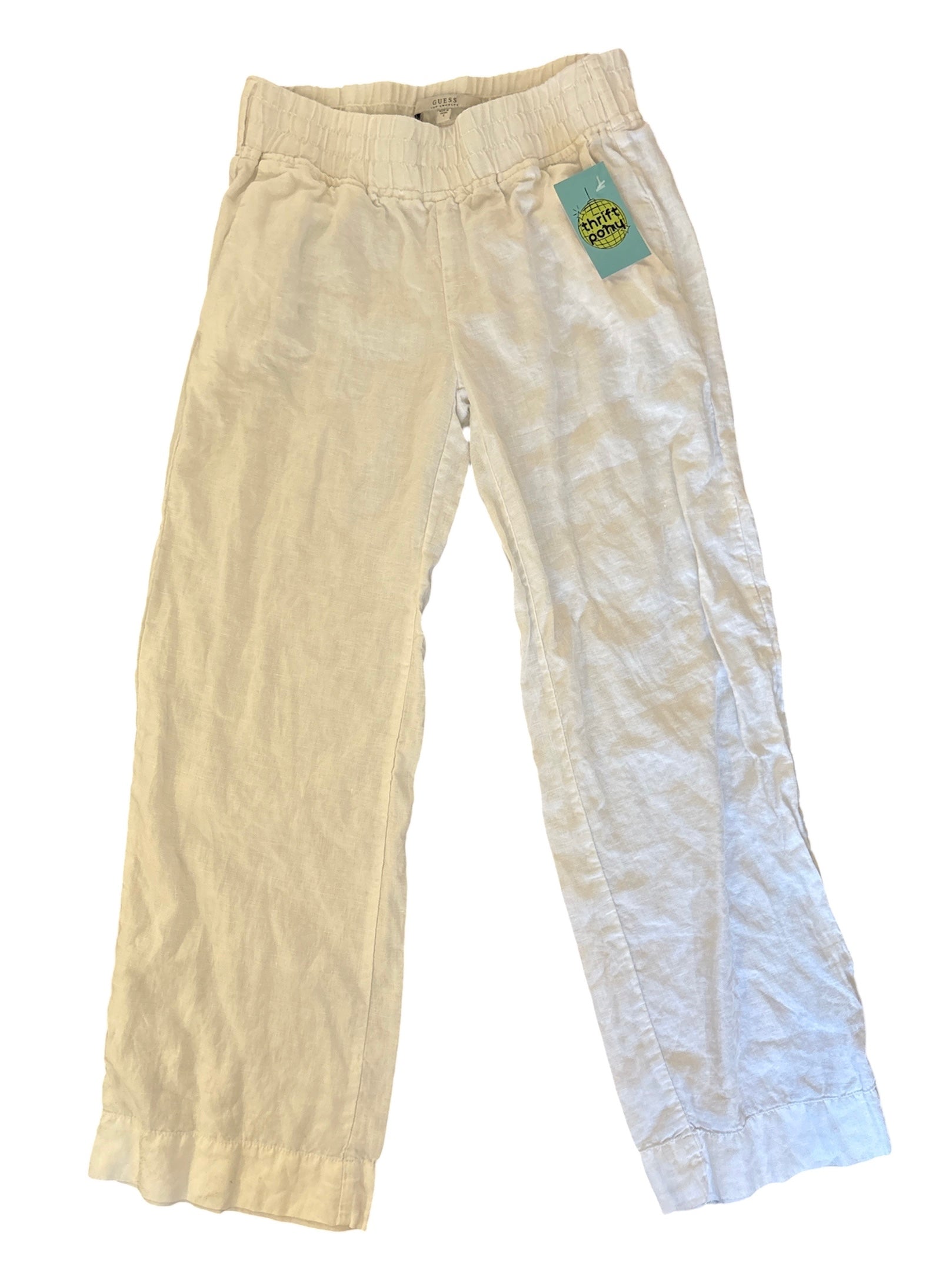 white guess linen wide leg pants, s