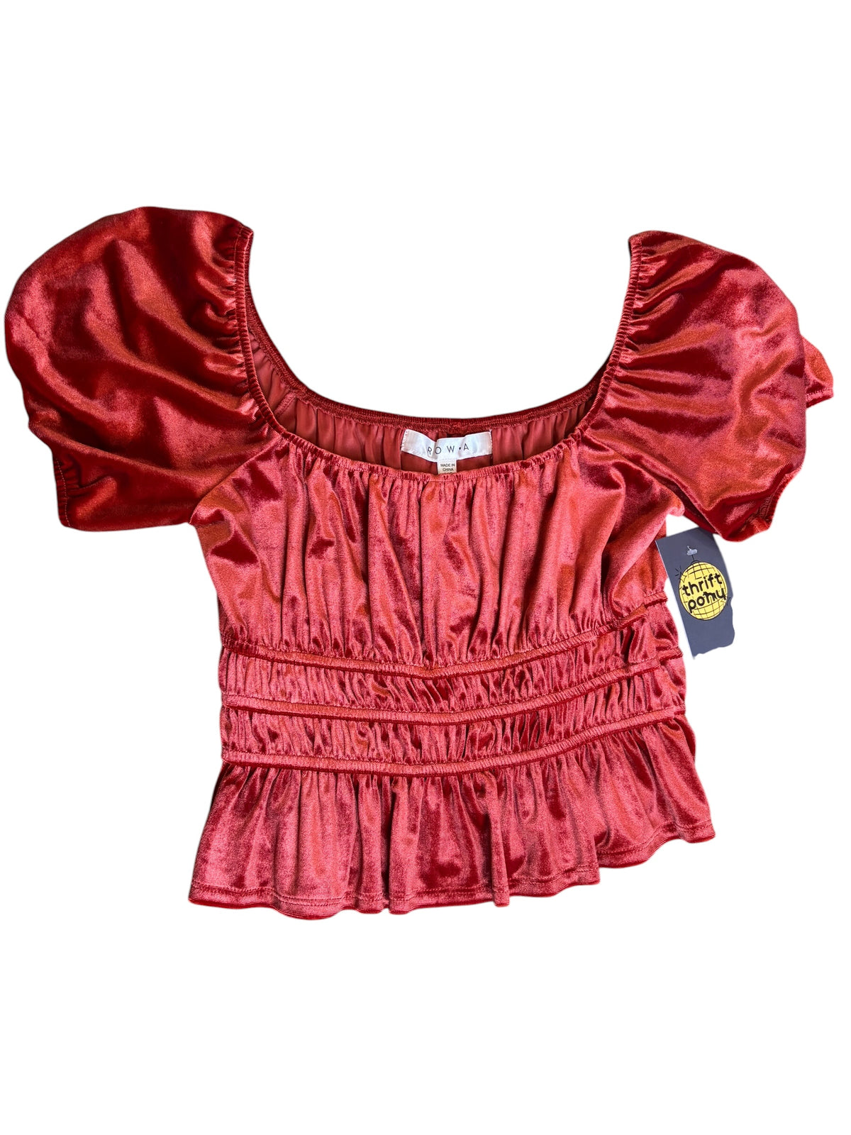orange rowa velour tiered ss, xs