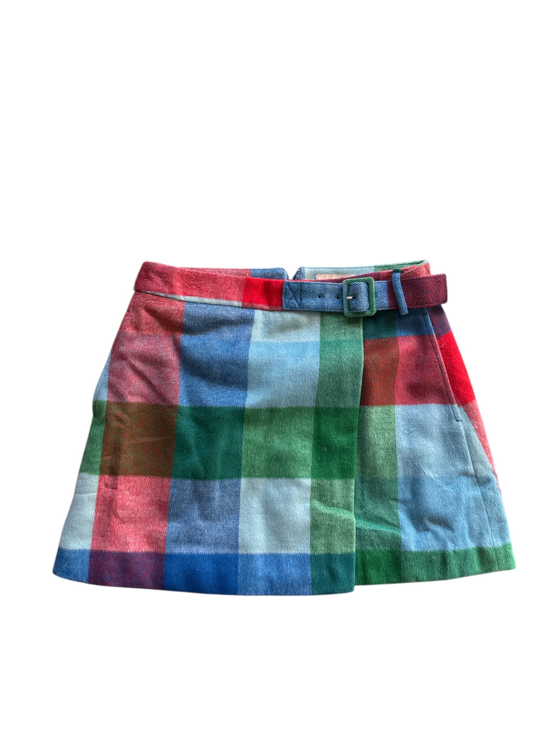 blue green red free assembly plaid buckel mini skirt, 8