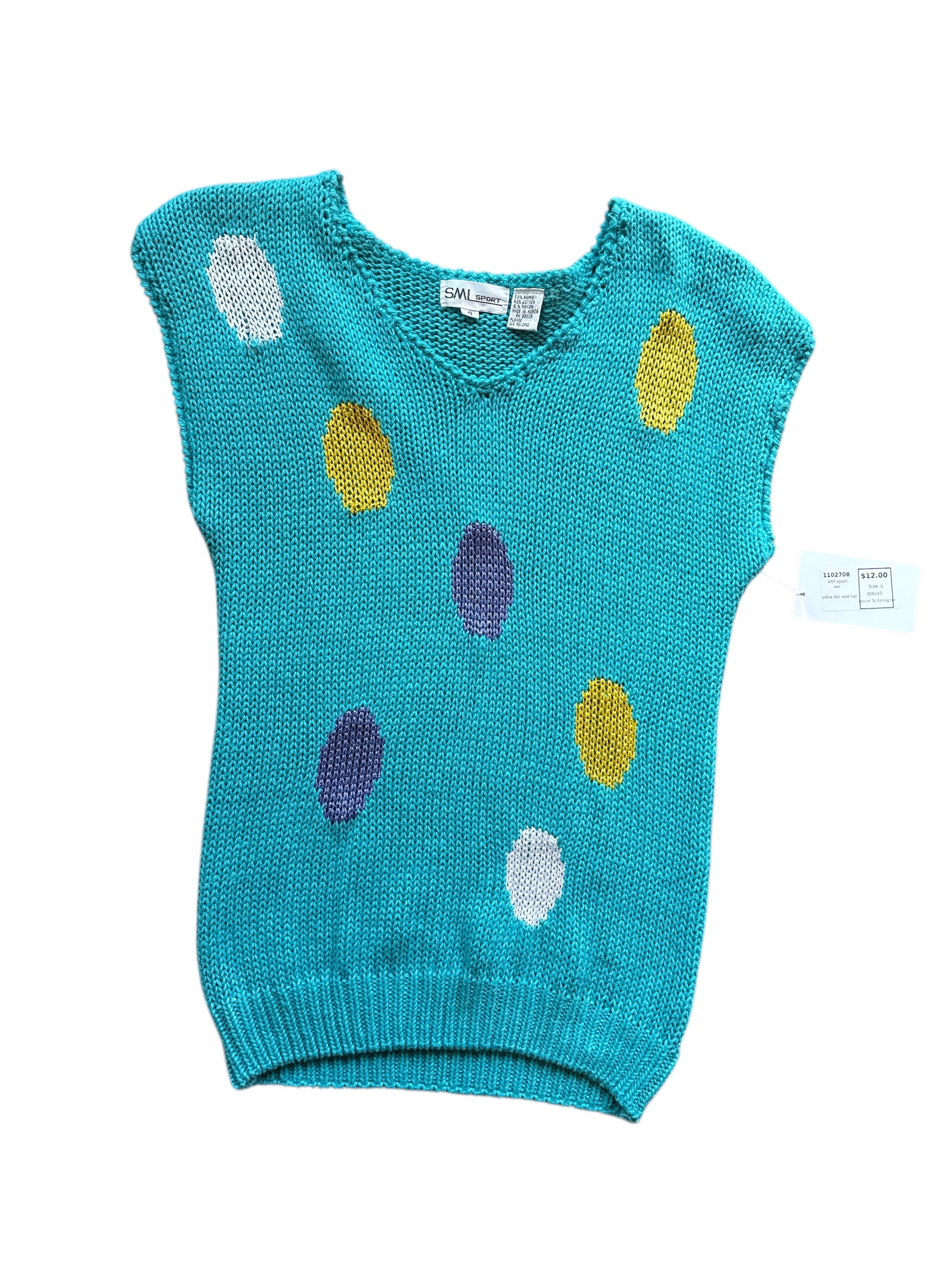 teal sml sport polka dot vest top, s