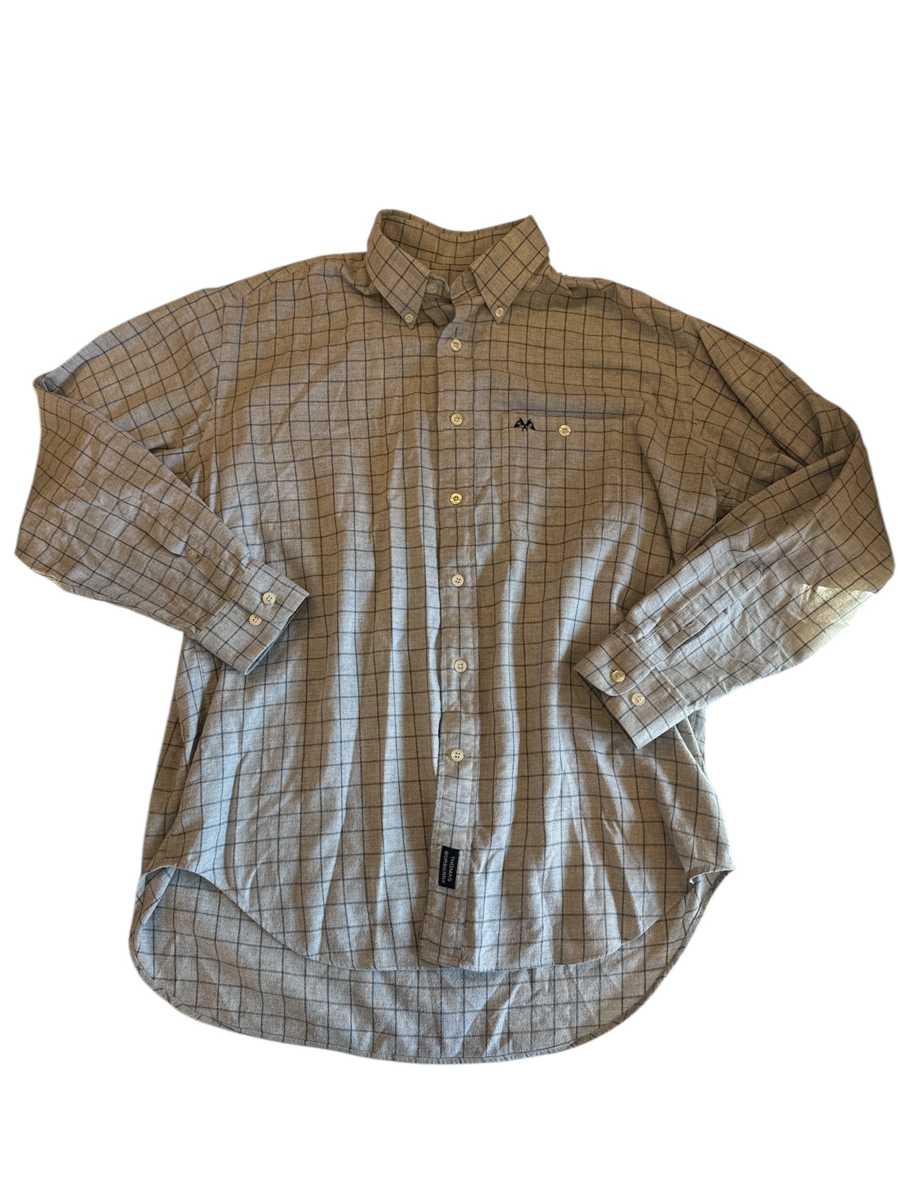 light gray gray burberry plaid button down, L