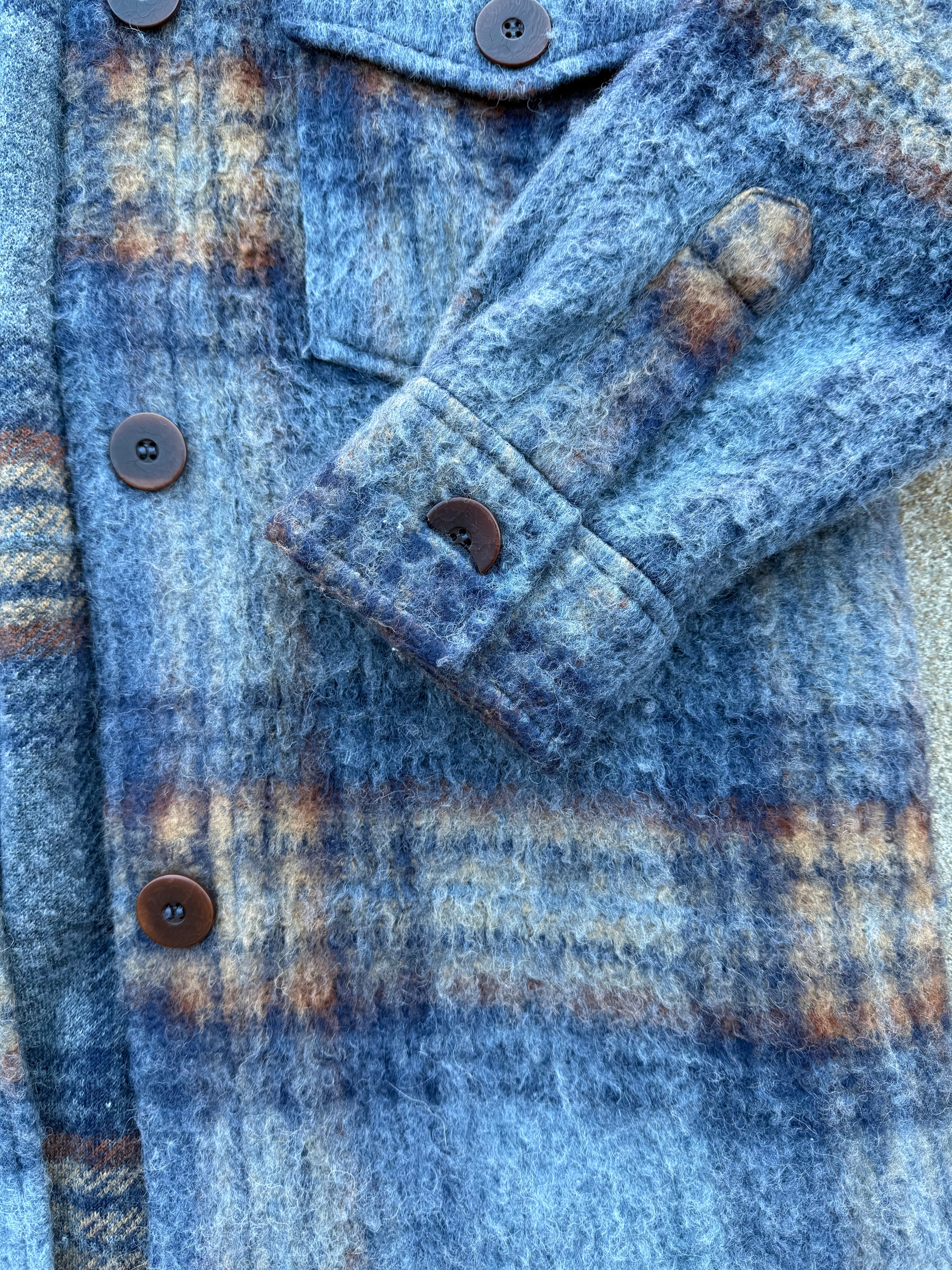 blue brown zara plaid long shacket, m