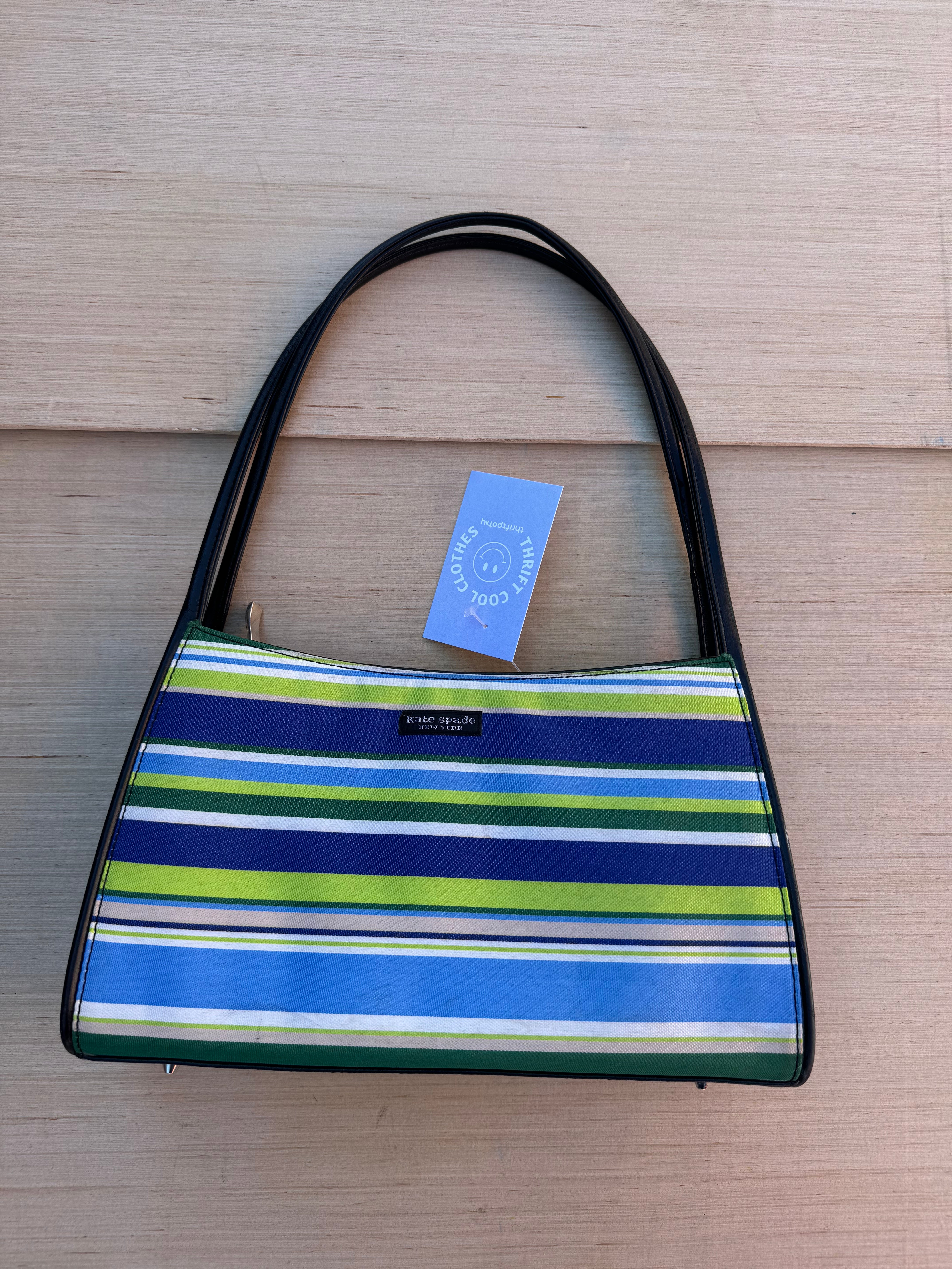 blue green kate spade y2k striped purse
