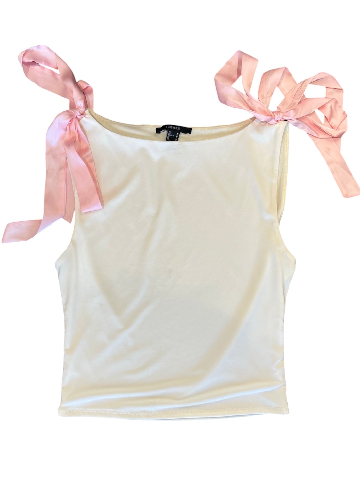 white/pink forever 21 bow shoulder top, M