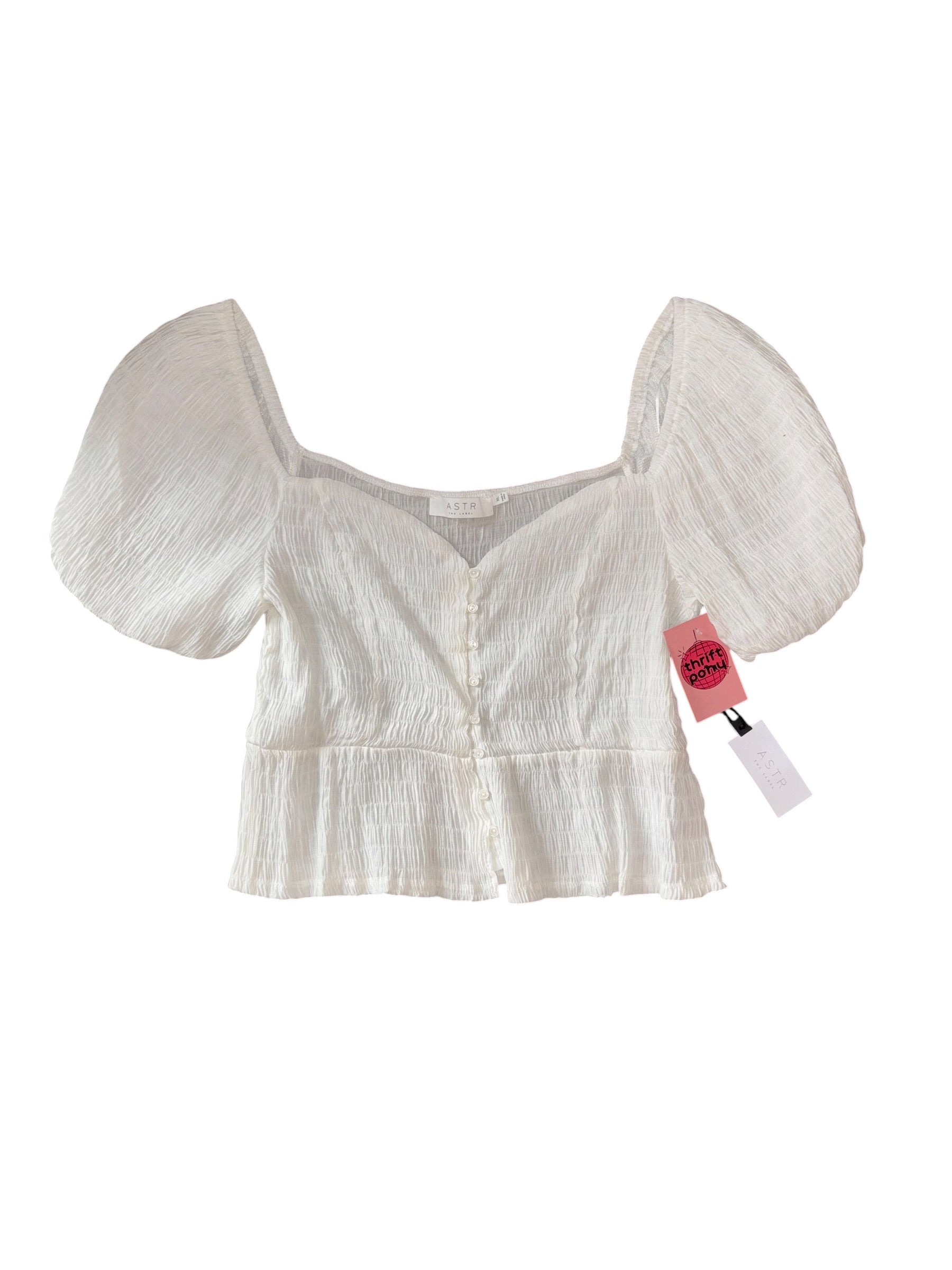 cream astr the label NWT textured puff sleeve top, xl
