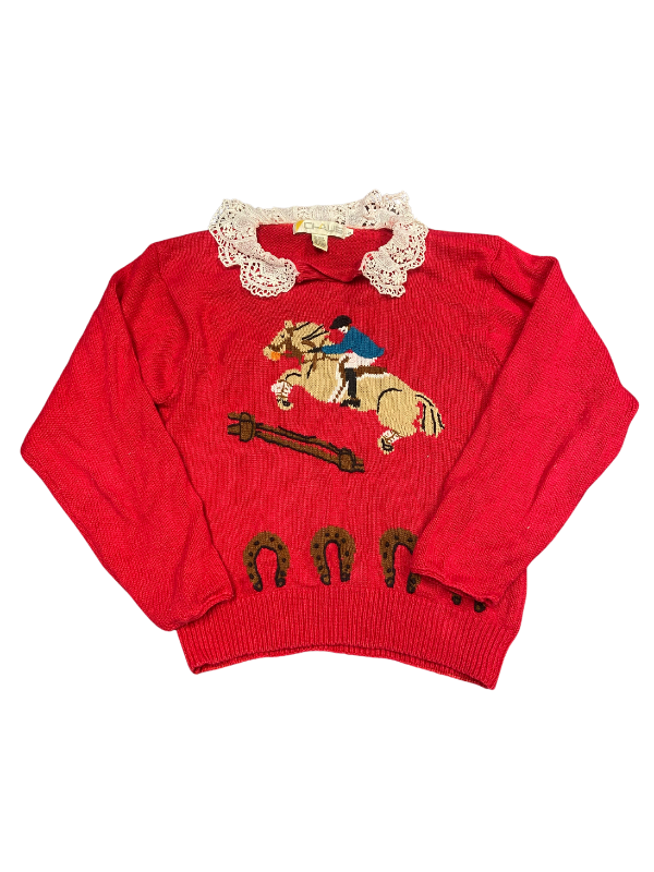 red white Chaus pony sweater, m