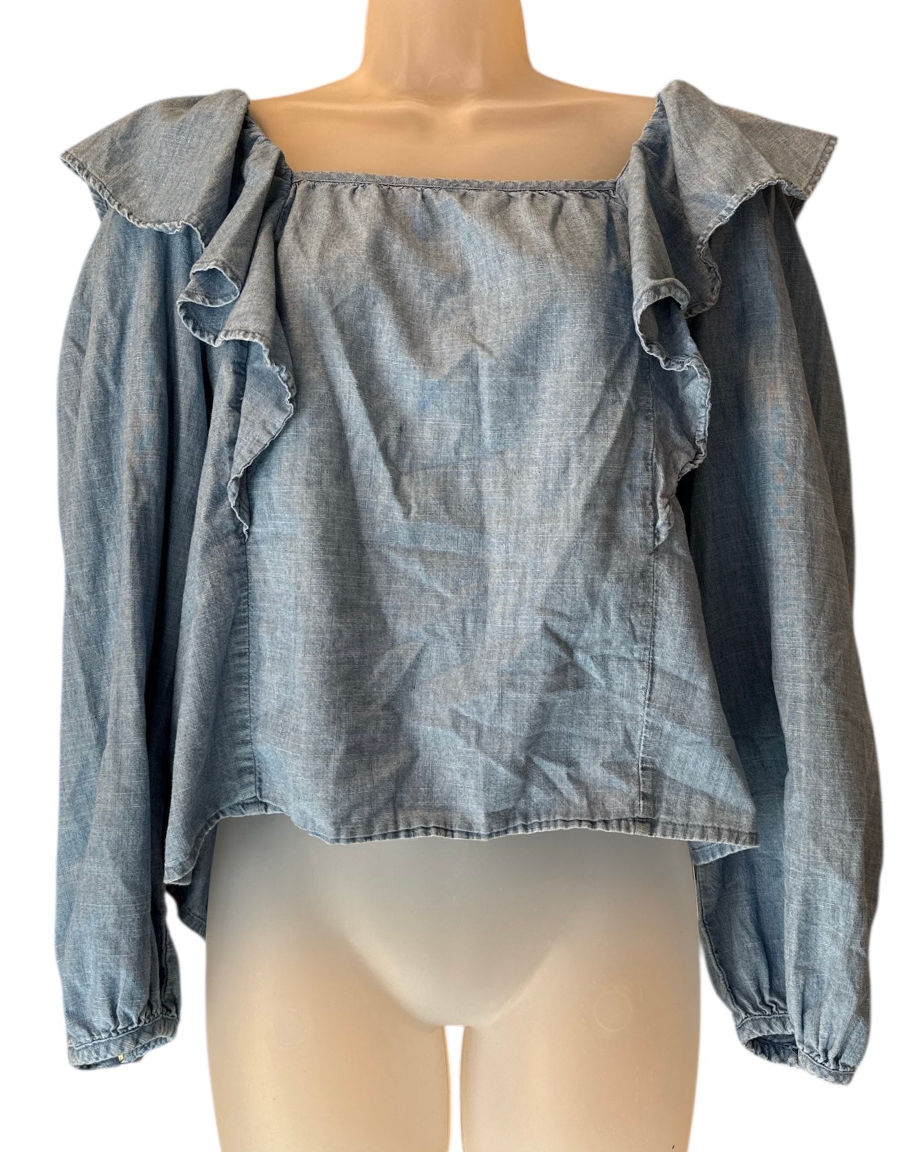 blue jcrew puff long sleeve top, L