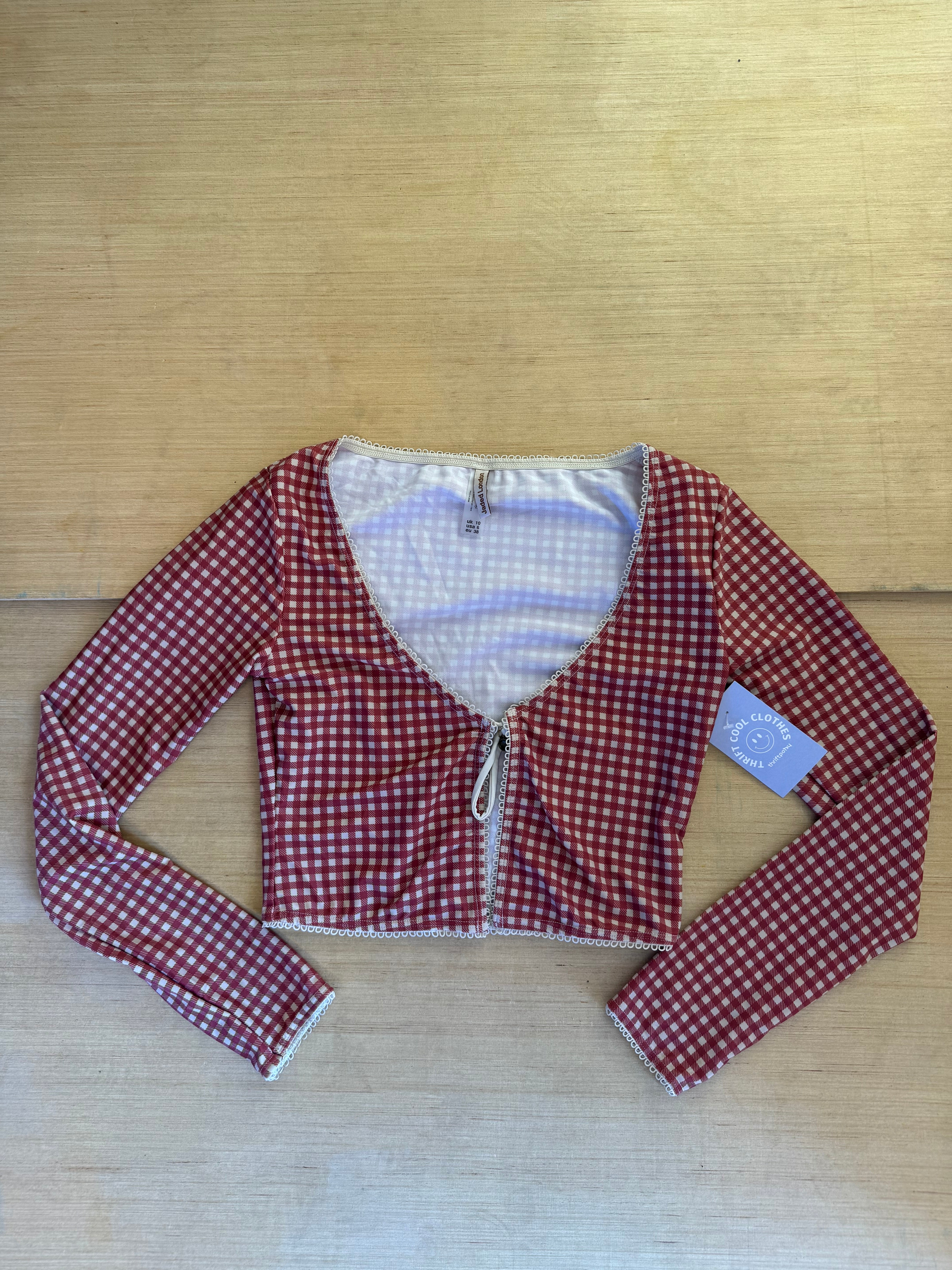 red cream jaded london gingham bathingsuit top, 6