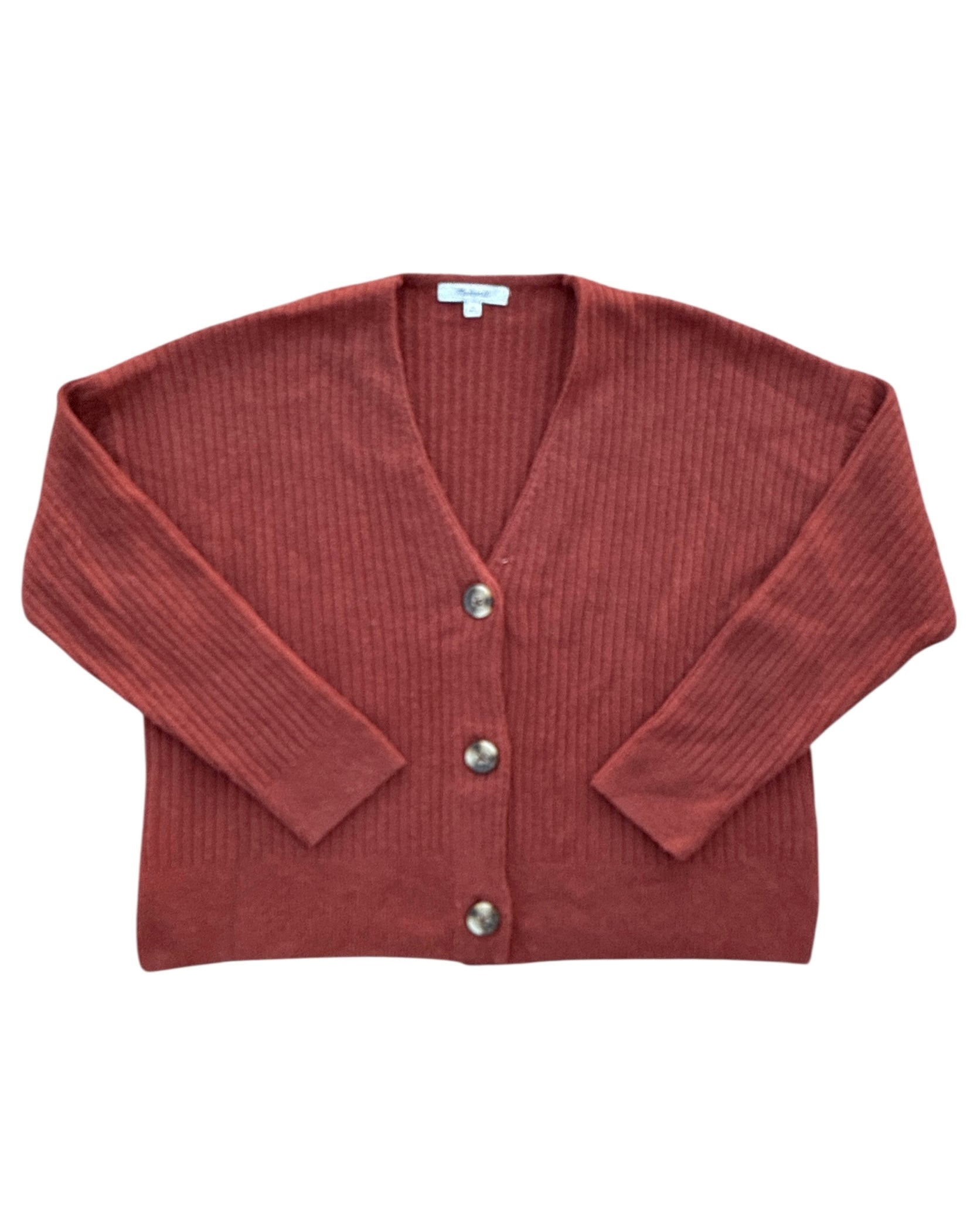 burnt orange madewell ribbed cardigan, s