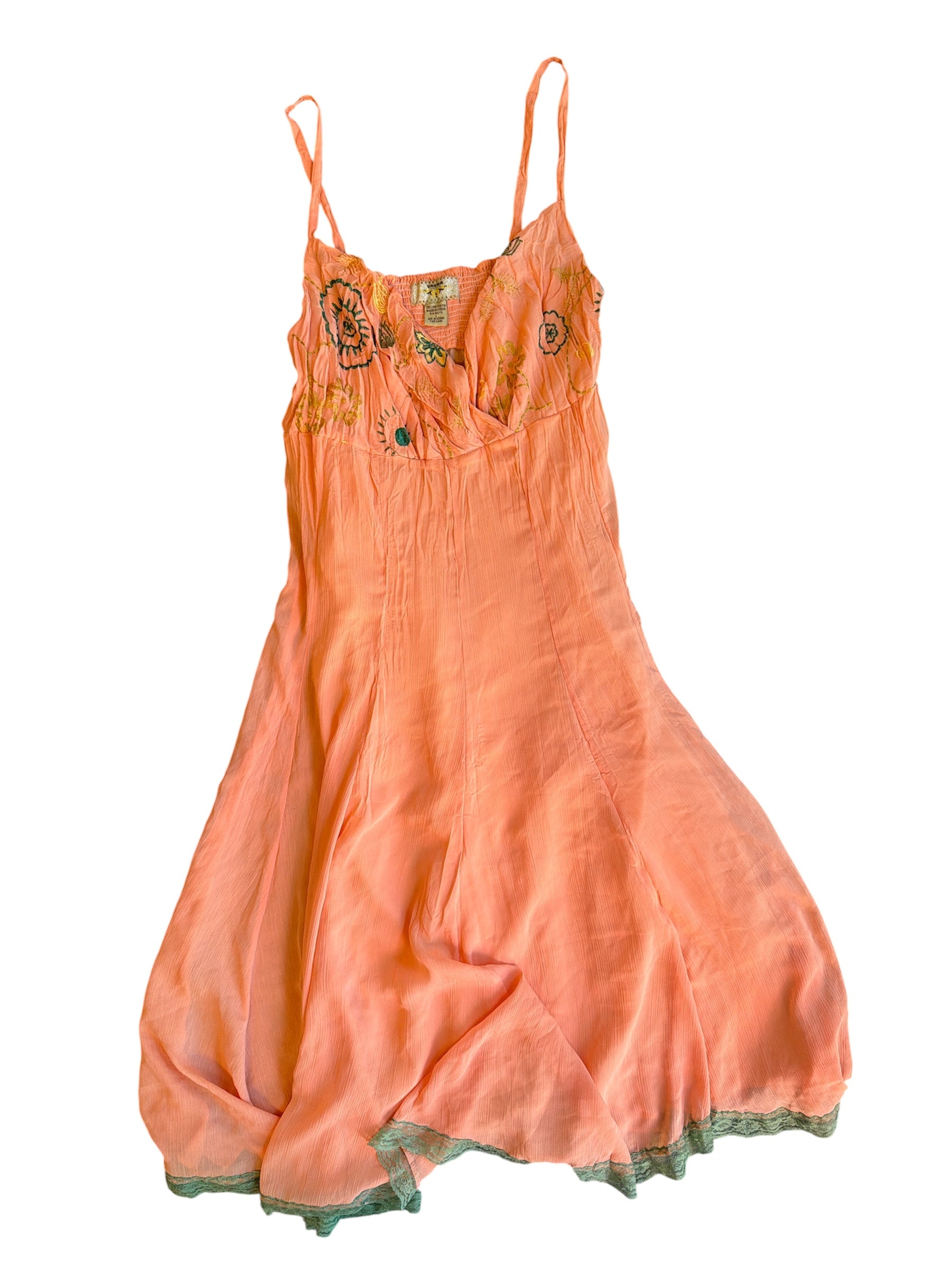 orange vasna desire sheer flower details spaghetti strap, L