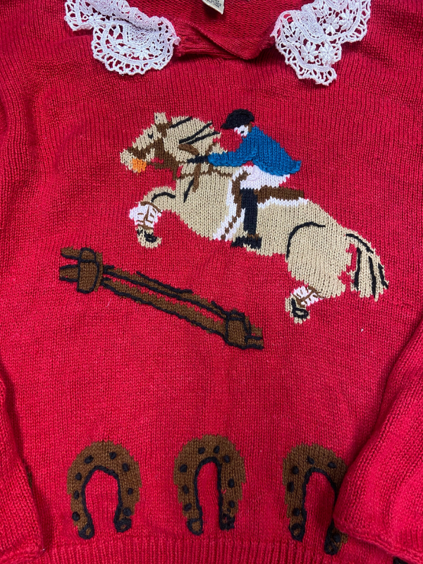 red white Chaus pony sweater, m