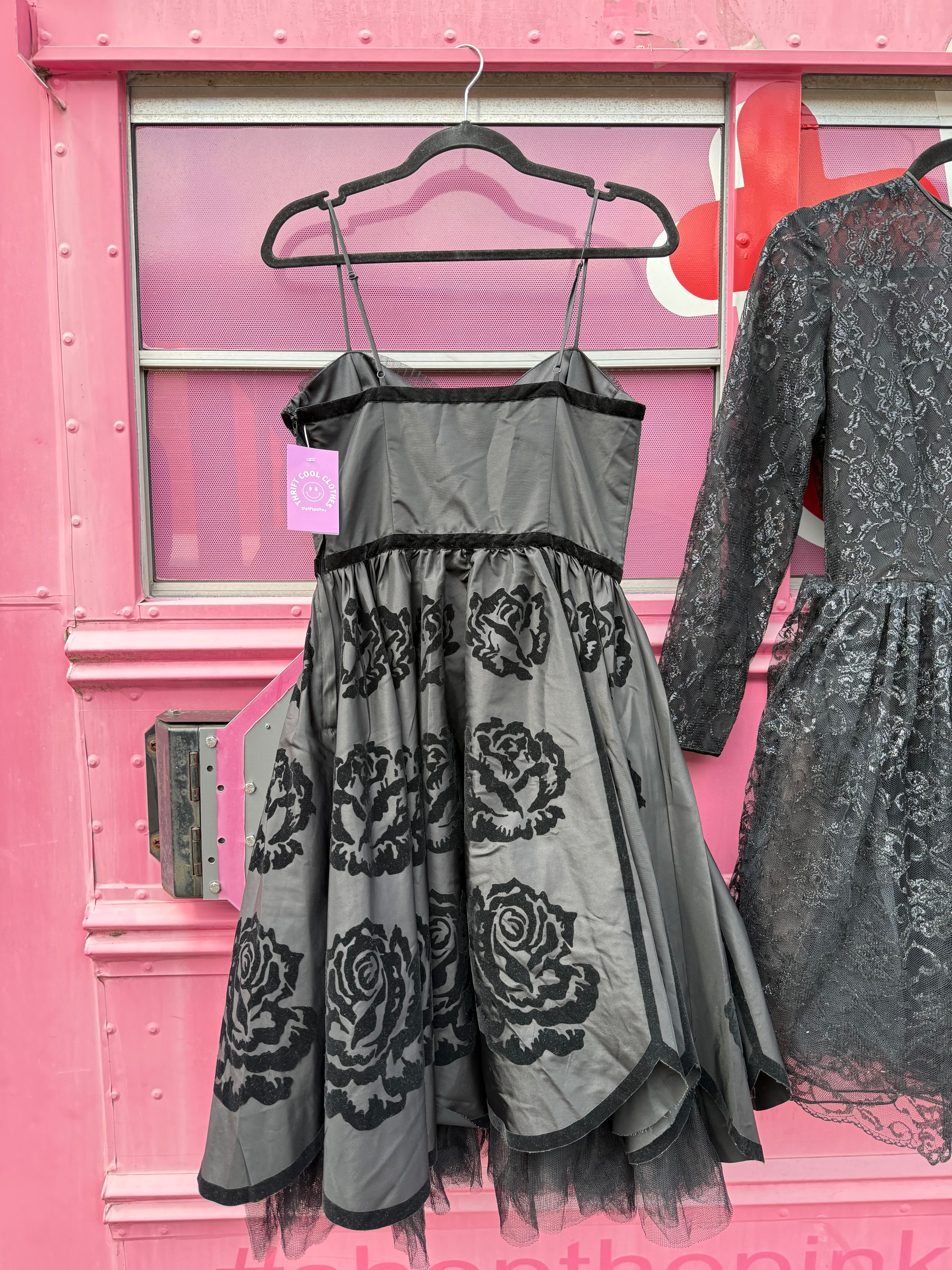 black betsy johnson velvet flowers poofy mini dress, 4